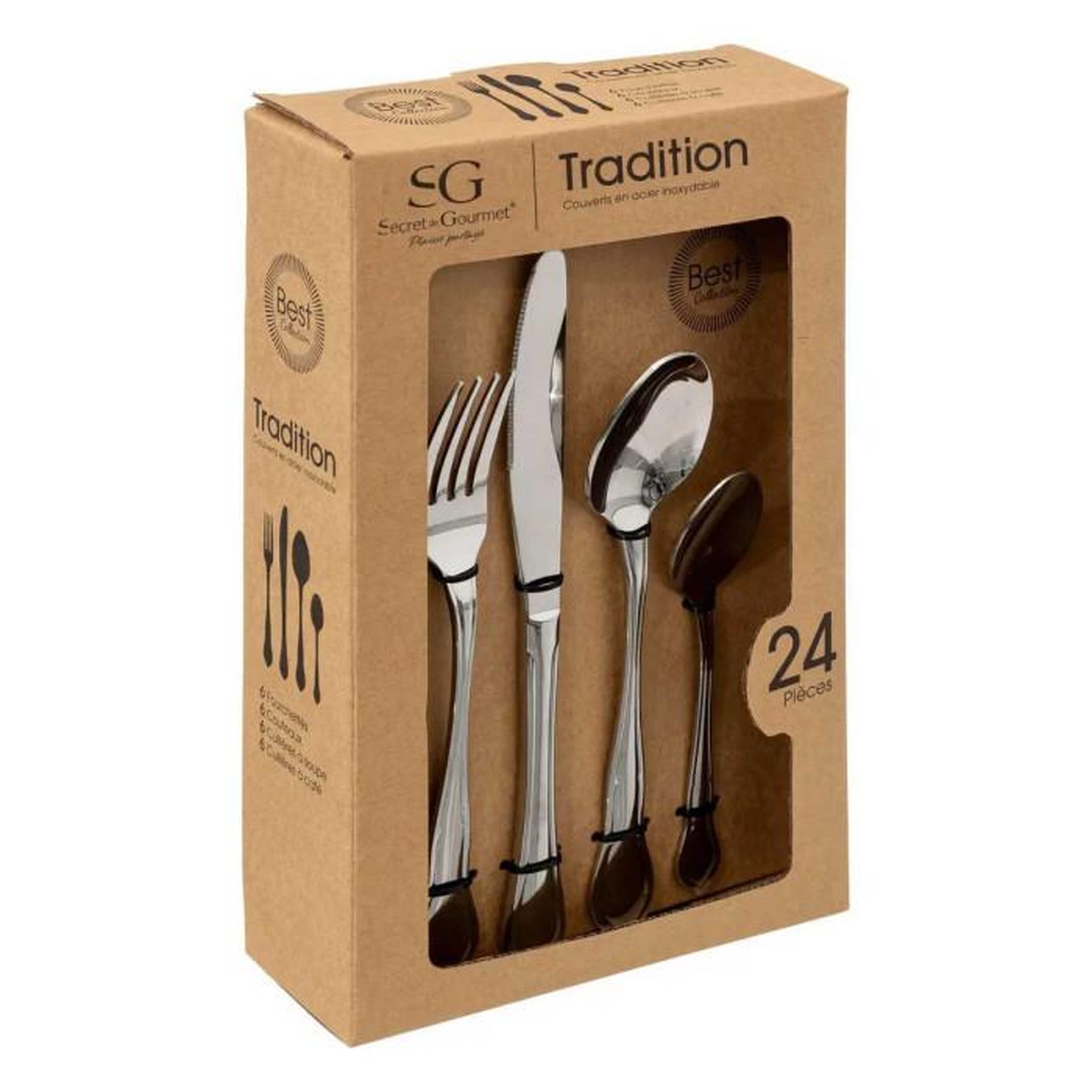 Voir la diapositive 6 : SECRET DE GOURMET Ménagère 24 Pièces Inox  Tradition  27cm Argent