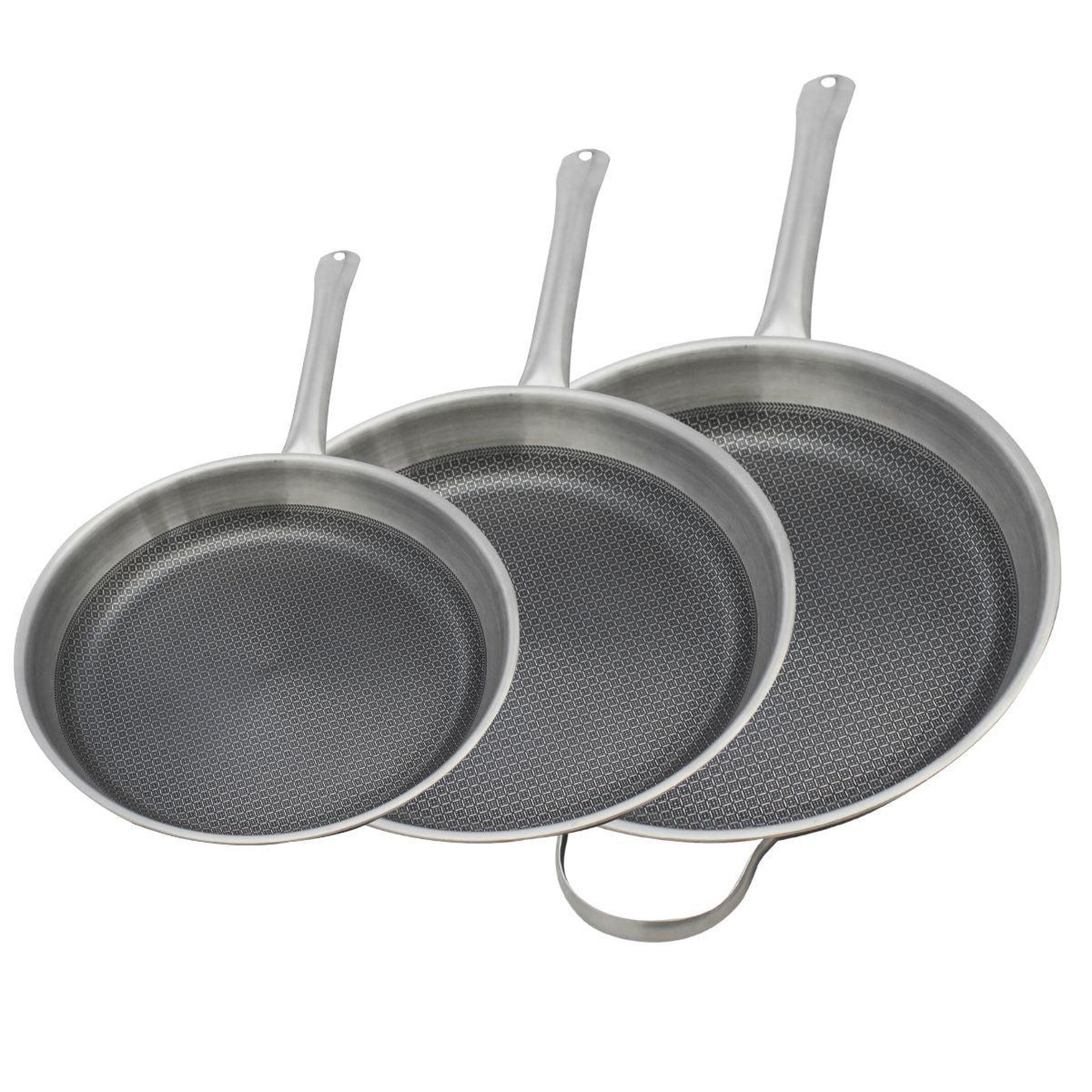 ELO Set de 3 poêles de cuisson 24/28/32 cm en acier inoxydable avec 3 ustensiles de cuisson sans pfas elo relief solution