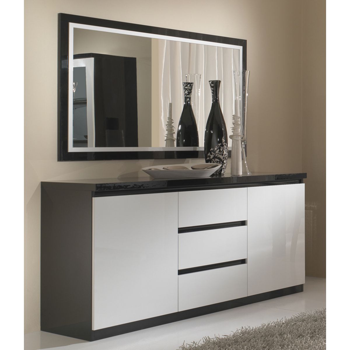 Buffet L165cm, 2 portes 3 tiroirs GENOVA, bicolore