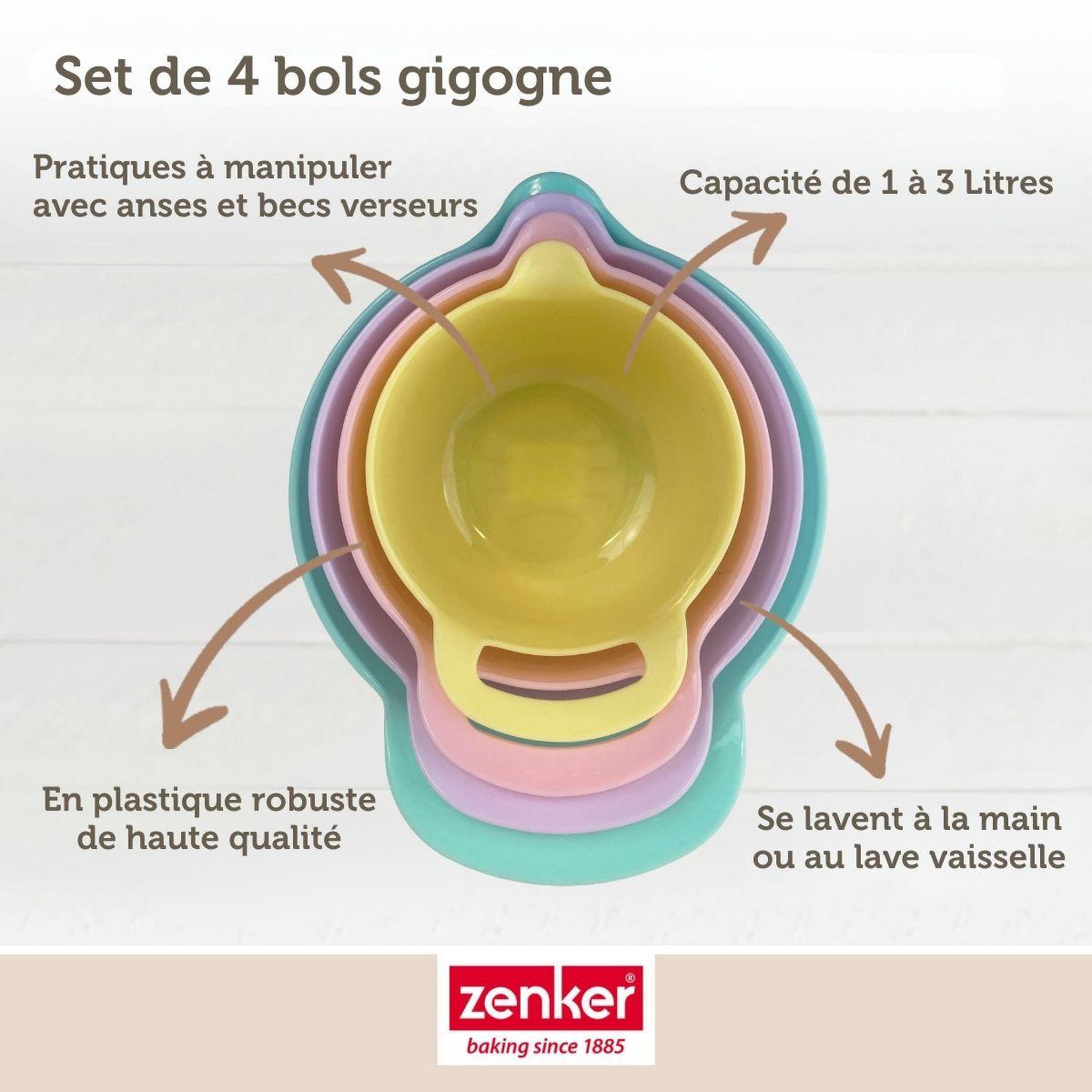Voir la diapositive 4 : ZENKER Set de 4 bols à mélanger gigogne zenker