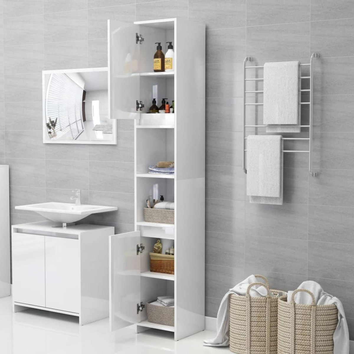 VIDAXL Armoire de salle de bain Blanc brillant Bois d'ingenierie