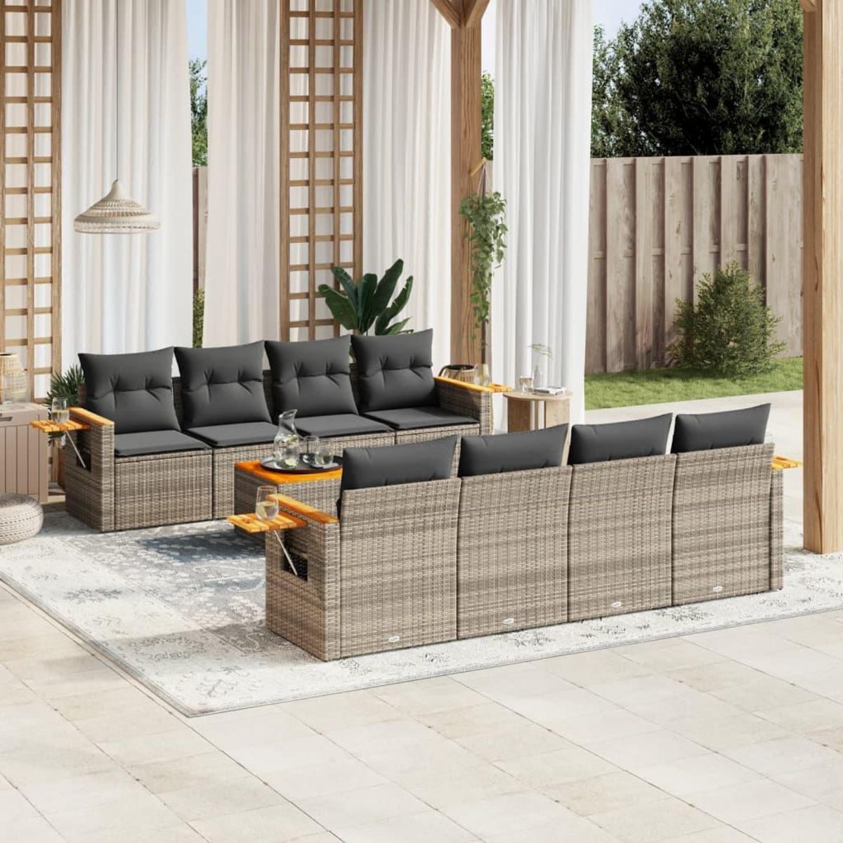 VIDAXL Salon de jardin 9 pcs avec coussins gris resine tressee