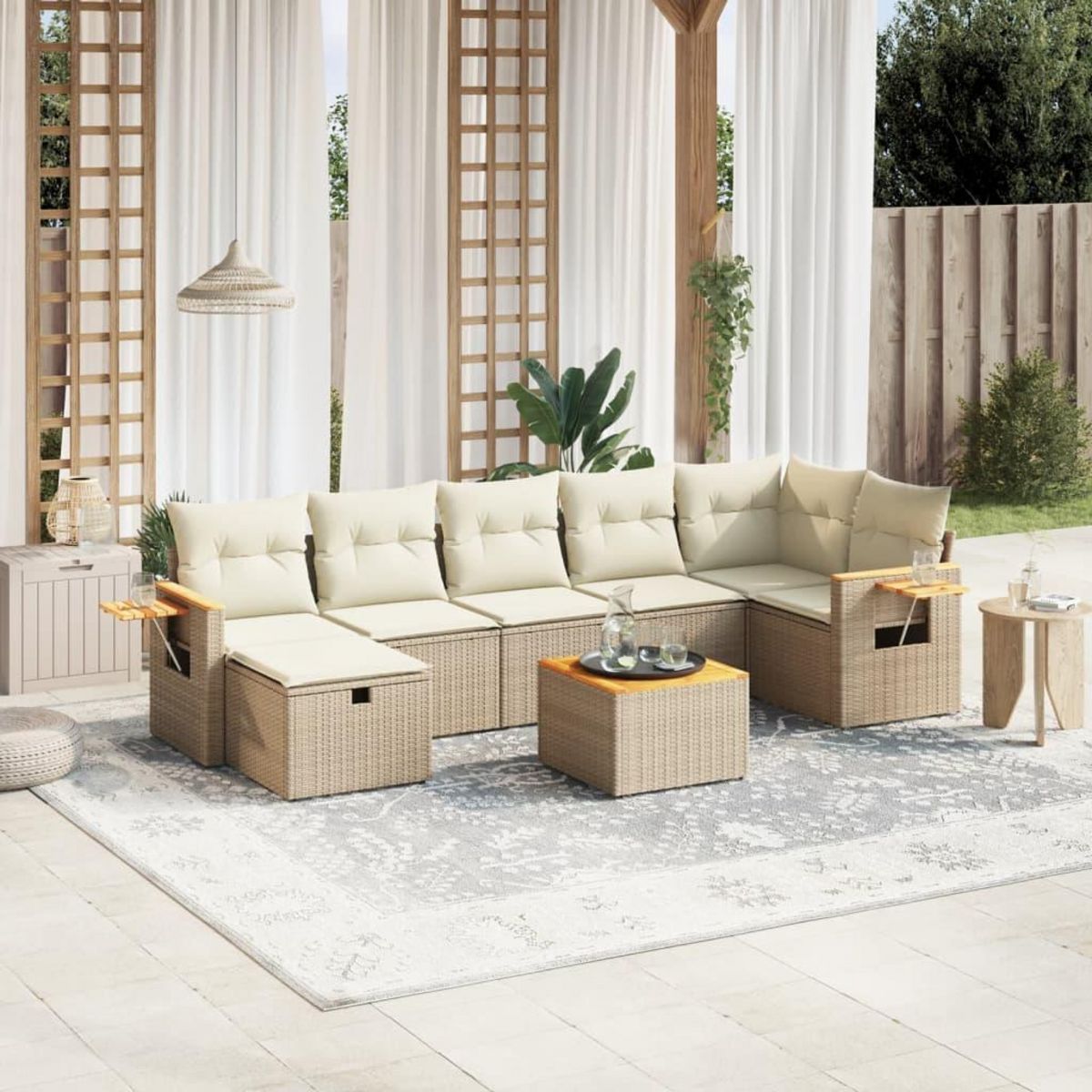 VIDAXL Salon de jardin avec coussins 8 pcs beige resine tressee