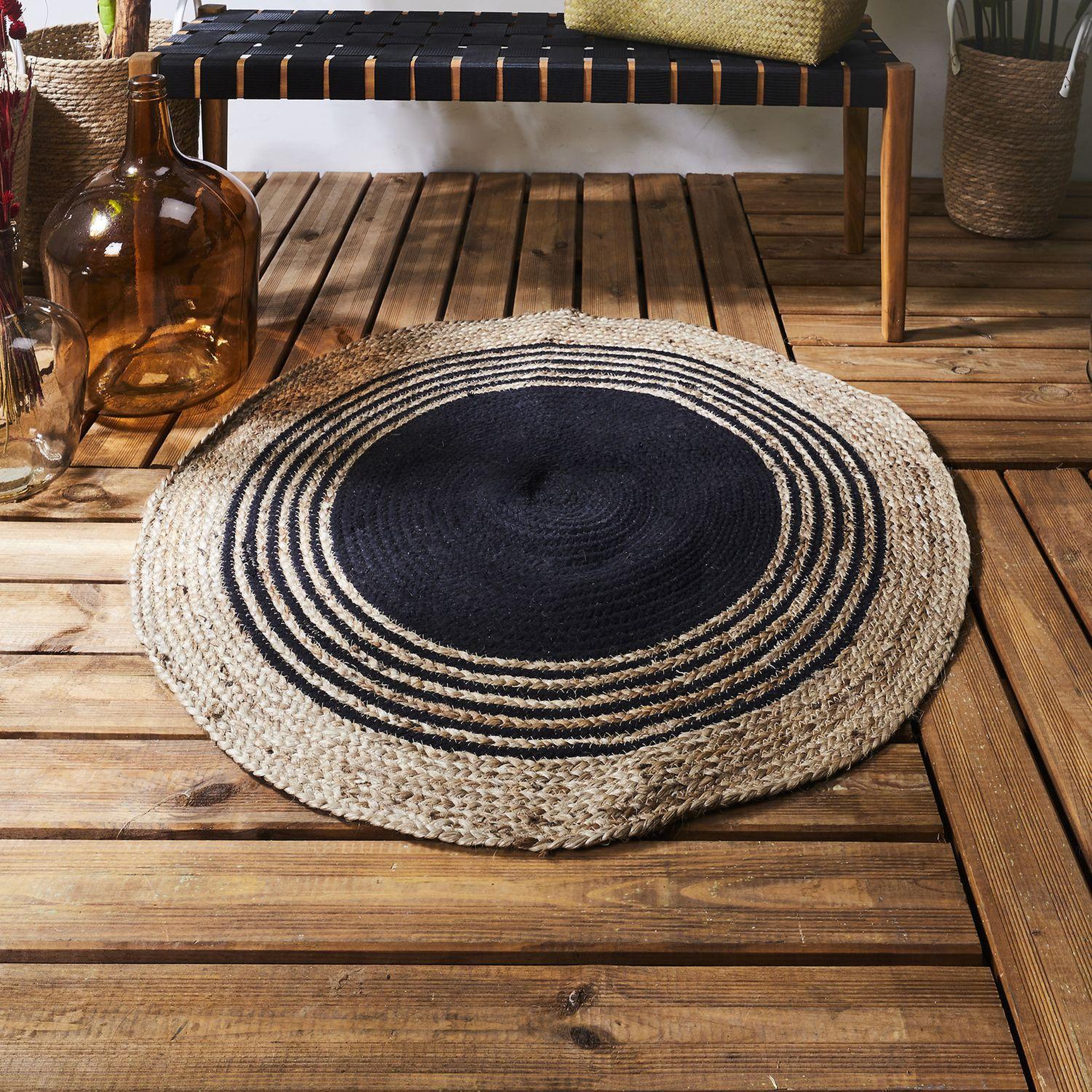 Voir la diapositive 2 : TOILINUX Tapis rond en jute et coton