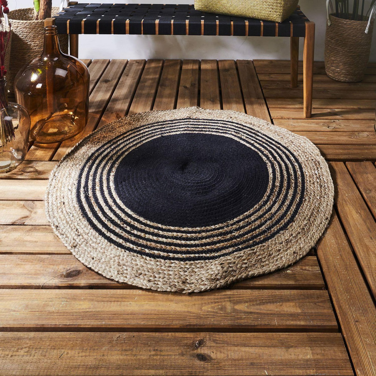TOILINUX Tapis rond en Jute et coton