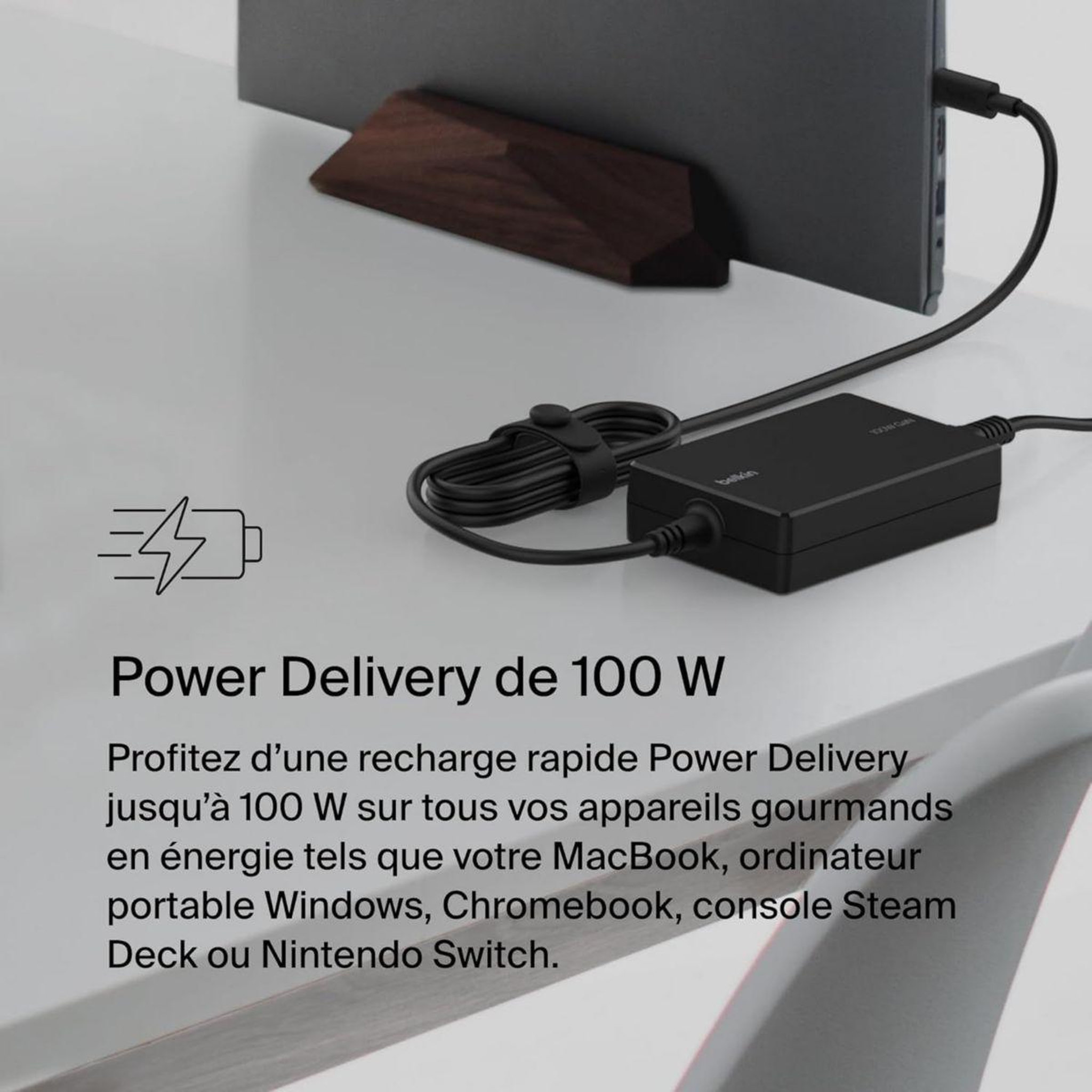 Voir la diapositive 4 : Belkin Chargeur ordinateur portable 100w pc usb-c noire