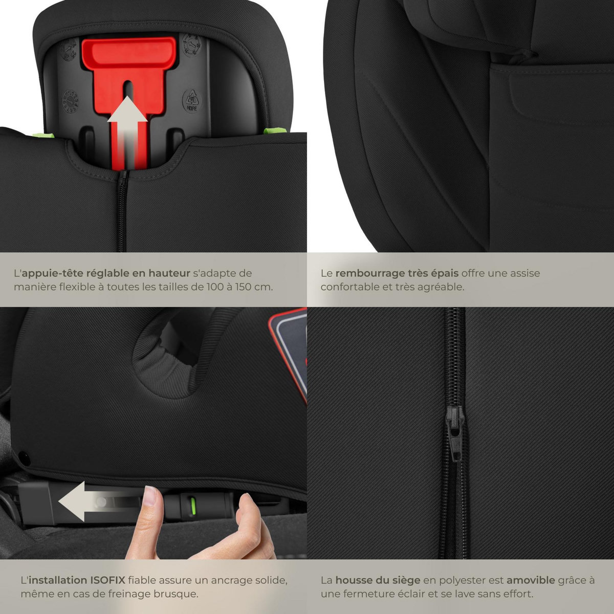 tectake Siège auto norme i-size et base isofix avec protection contre les chocs latéraux noir