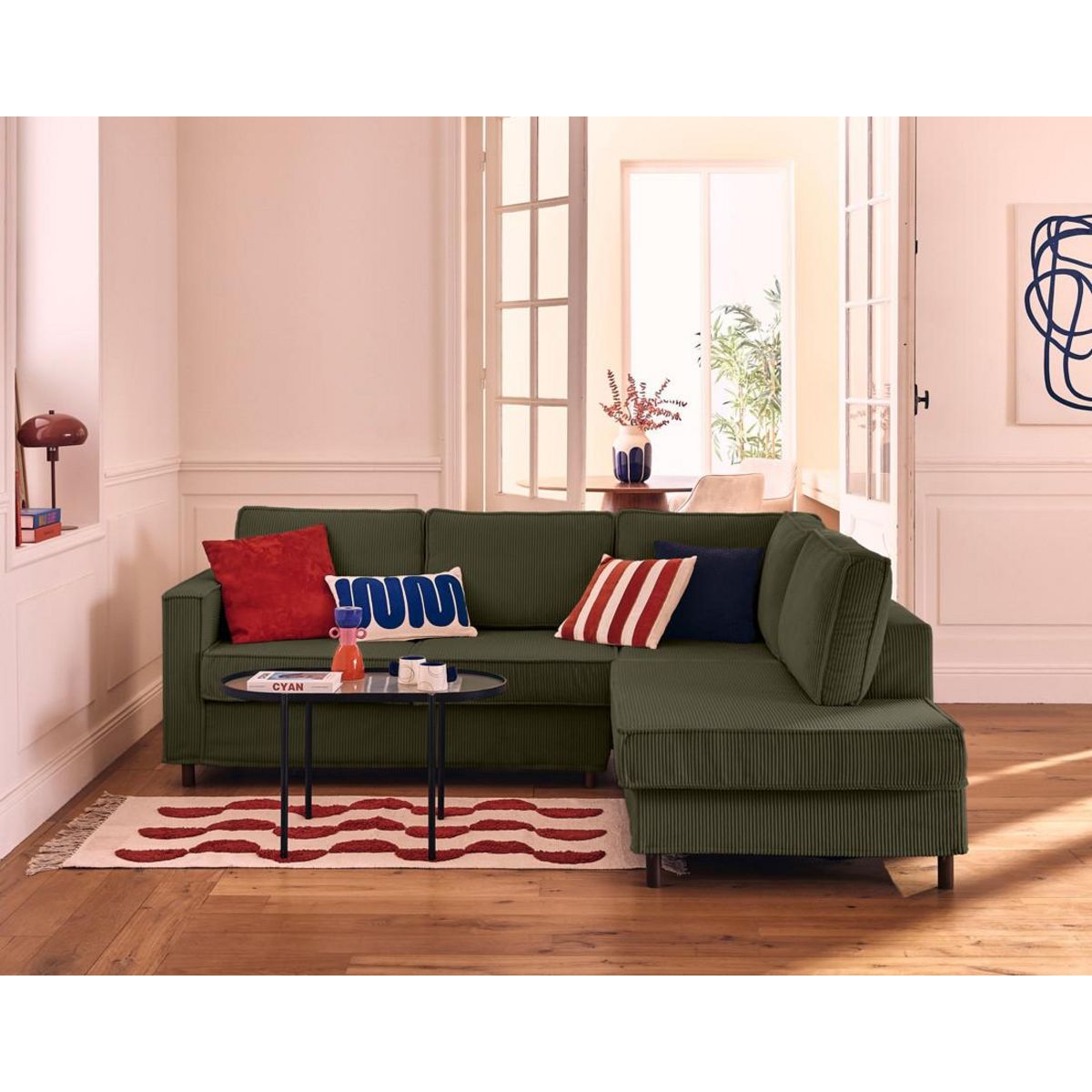 LISA DESIGN Jake - canapé déhoussable d'angle droit 5 places en velours côtelé