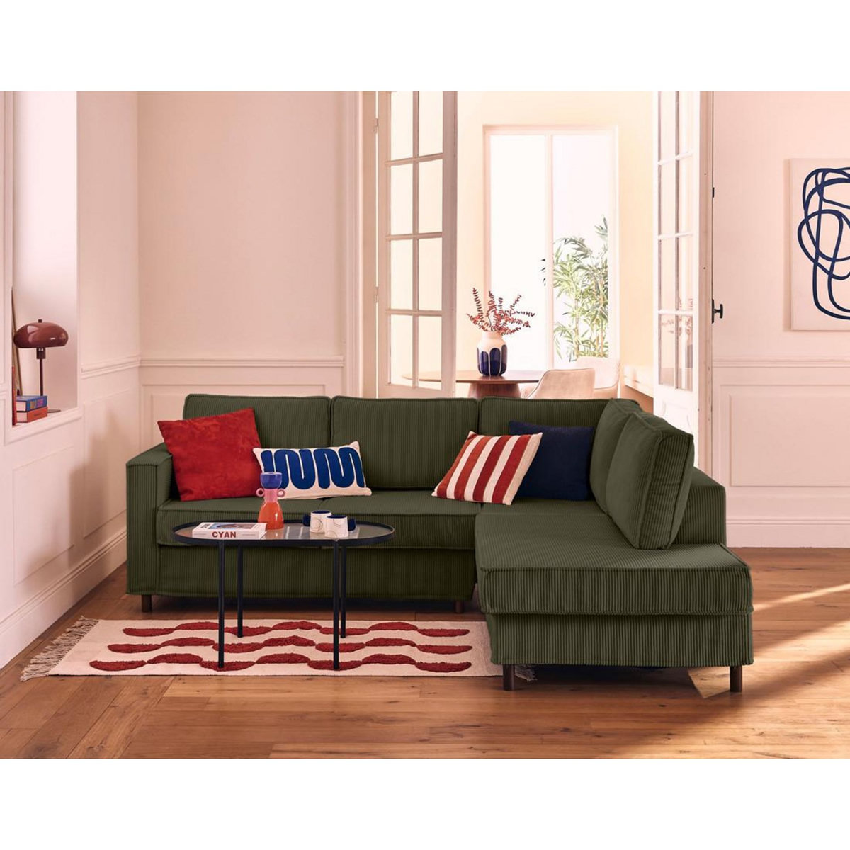 LISA DESIGN Jake - canapé déhoussable d'angle droit 5 places en velours côtelé