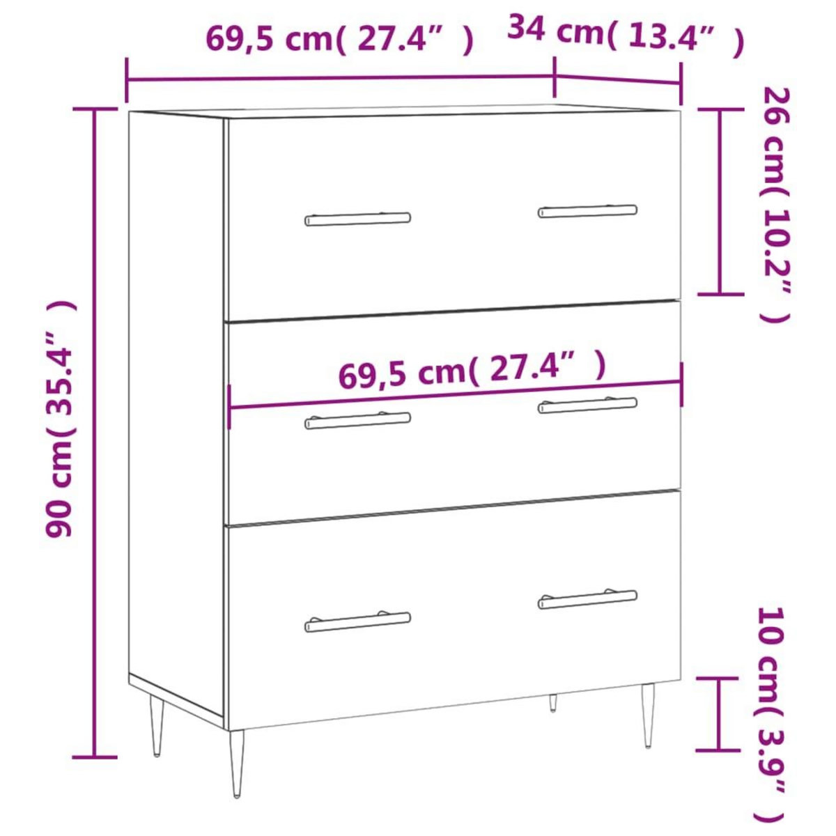 VIDAXL Buffet gris beton 69,5x34x90 cm bois d'ingenierie