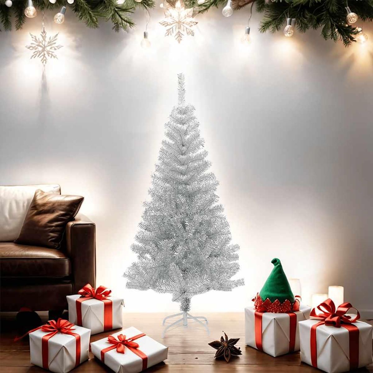 VIDAXL Sapin de Noël artificiel avec support argente 150 cm PET