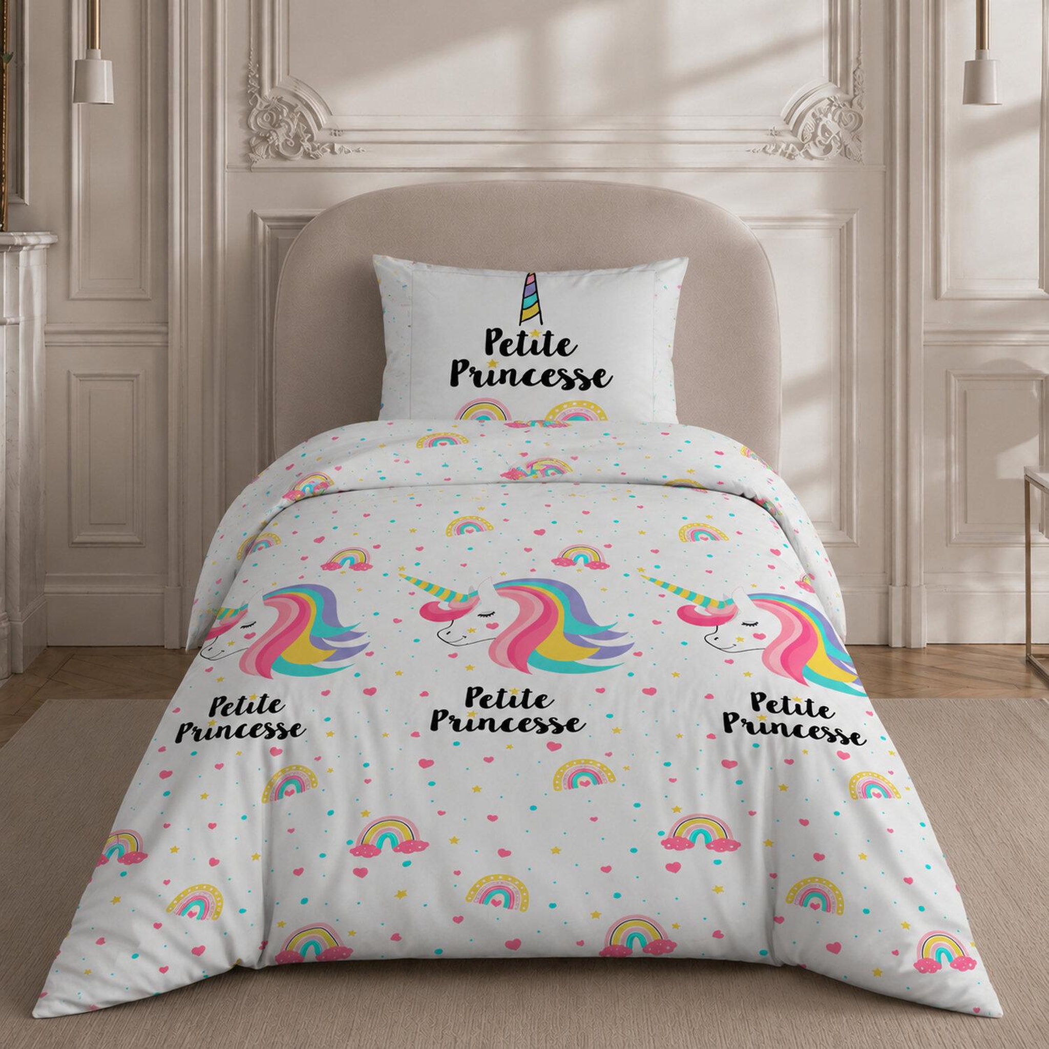 Home collection Parure de lit enfant 100% coton - licorne - 140x200 cm