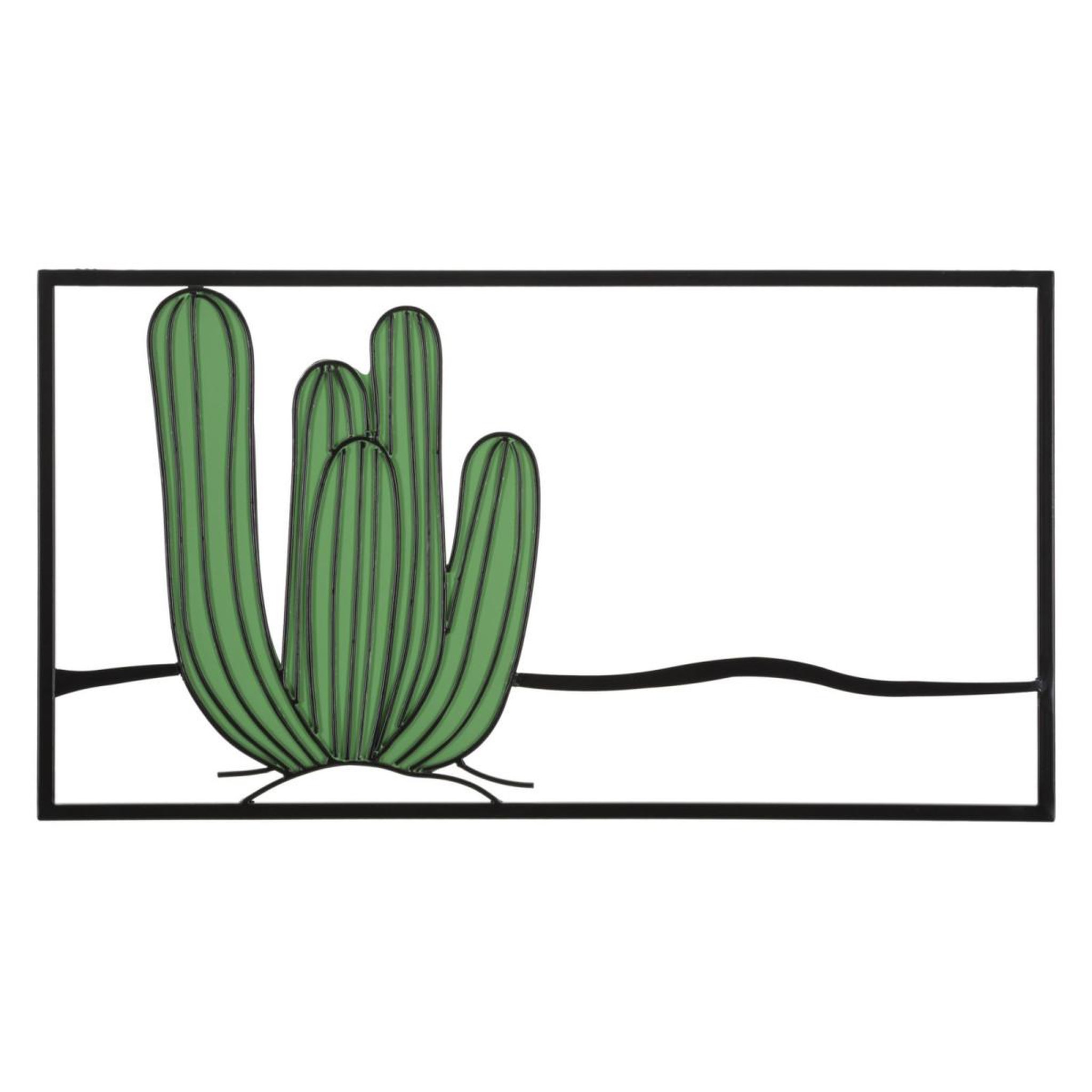 Paris Prix Décoration murale encadrée en métal  cactus  60cm vert & noir