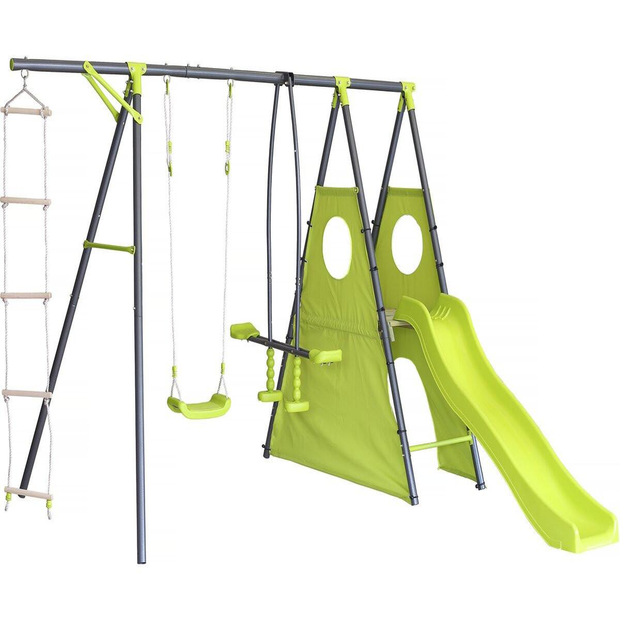 Habitat et Jardin Portique de jeu métal avec toboggan  dany - 5 agrès - vert