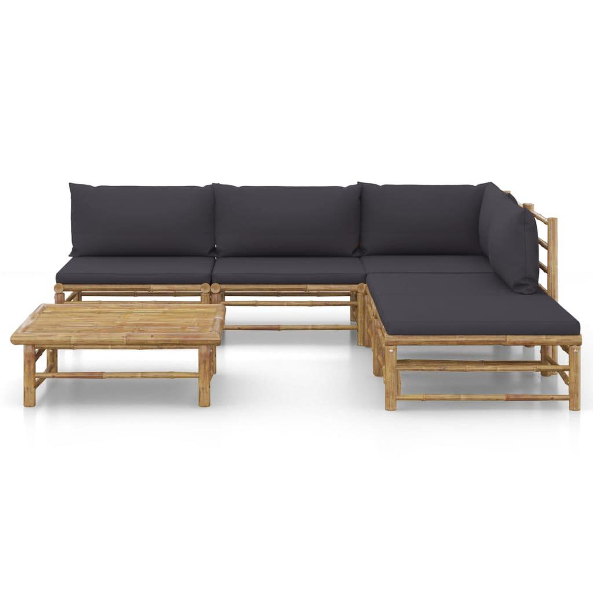 Voir la diapositive 2 : VIDAXL Salon de jardin 6 pcs avec coussins gris fonce bambou