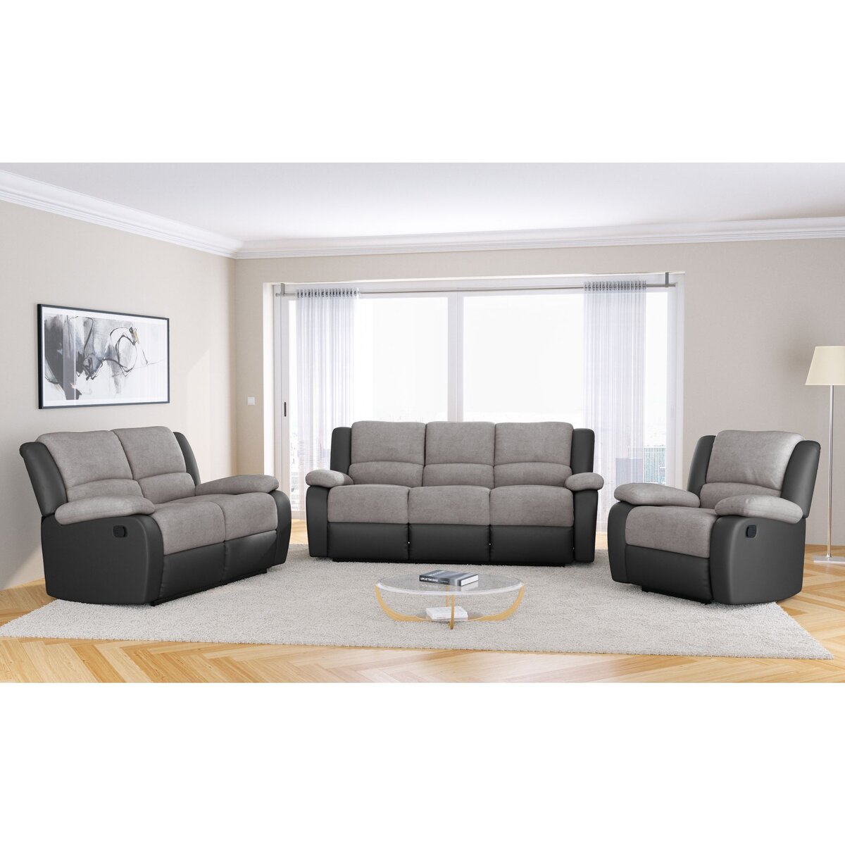 Fauteuil relax manuel HELENE tissu+ pu coloris gris et noir
