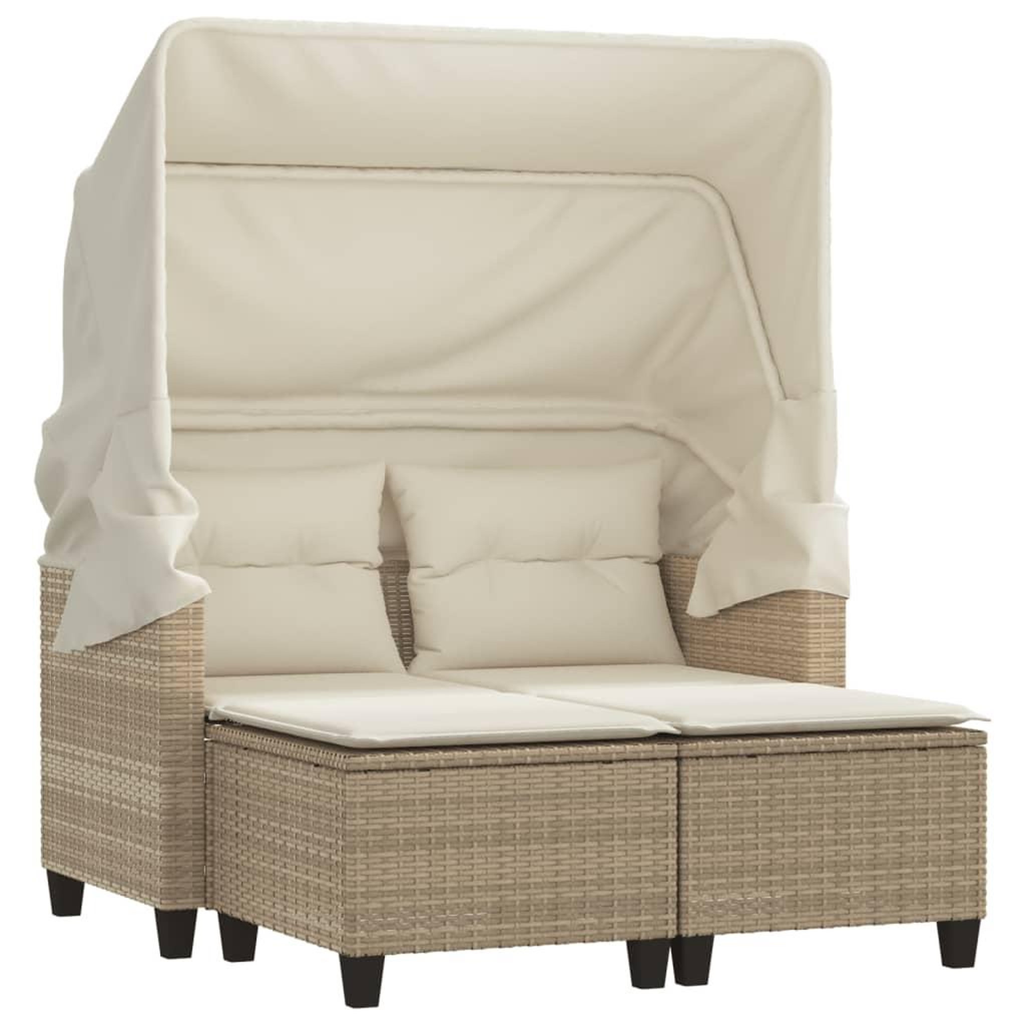 Voir la diapositive 2 : VIDAXL Canape de jardin 2 places avec auvent et tabourets beige rotin