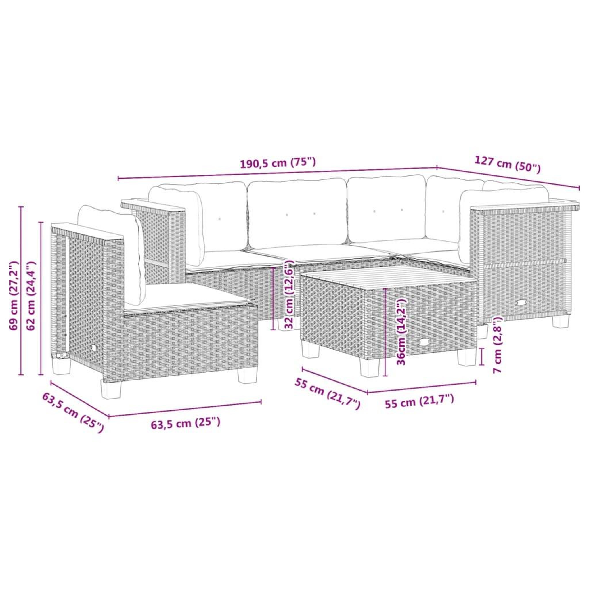 Voir la diapositive 6 : VIDAXL Salon de jardin 6 pcs avec coussins noir resine tressee