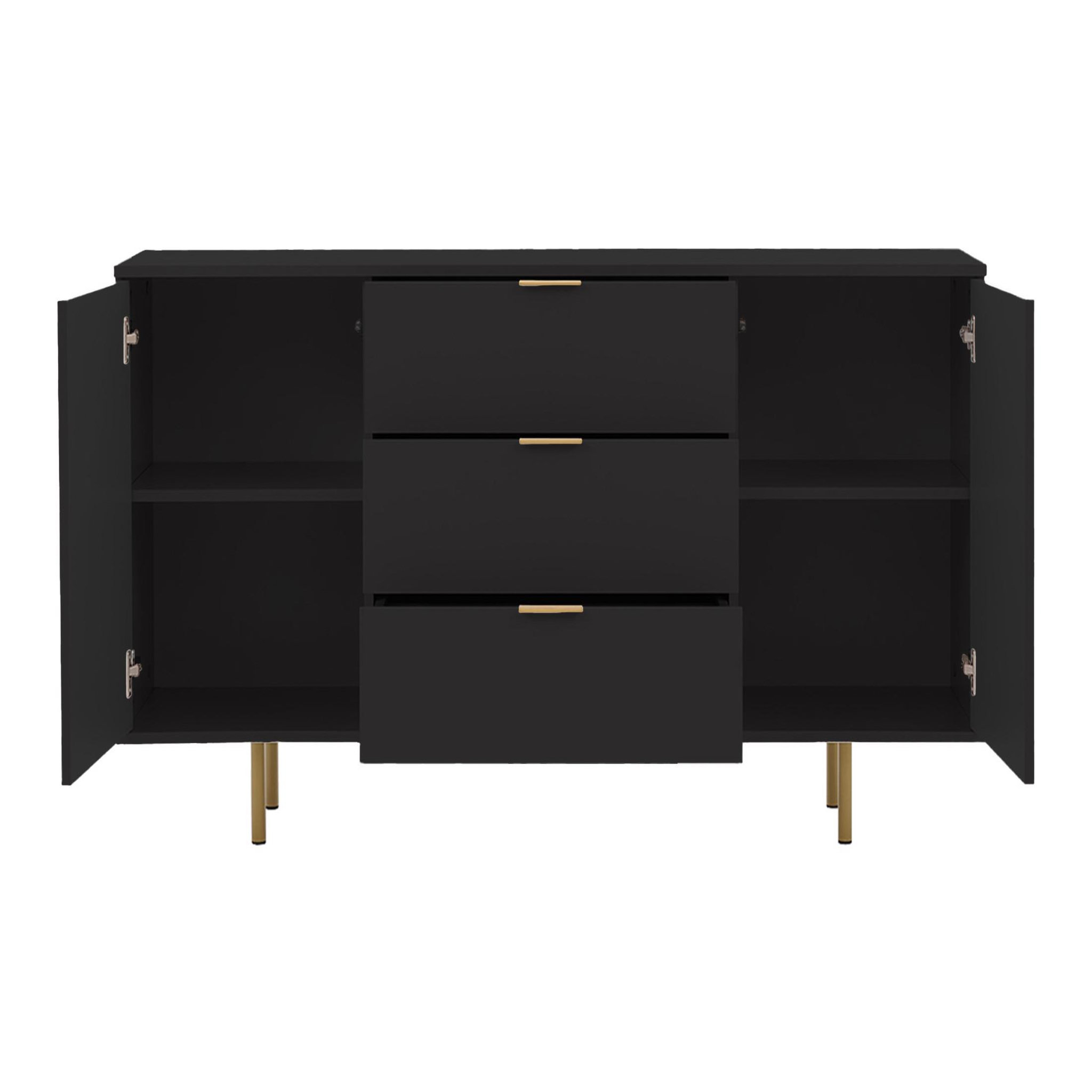 Voir la diapositive 2 : BEST MOBILIER Monica - buffet - noir - 3 tiroirs et 2 portes - 150 cm