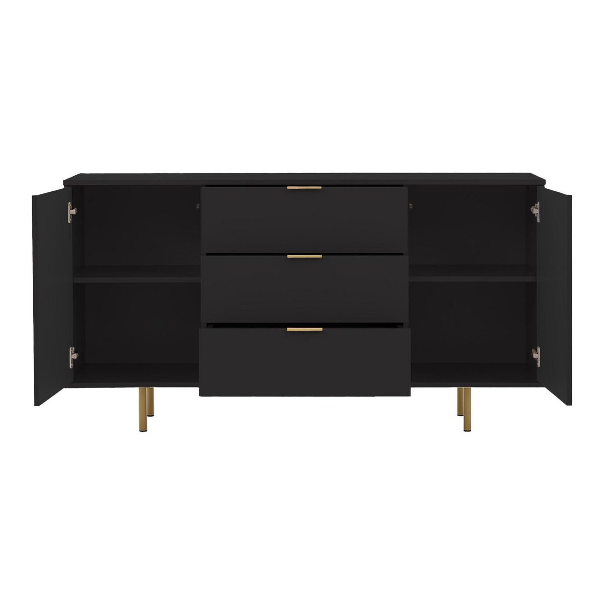 BEST MOBILIER Monica - buffet - noir - 3 tiroirs et 2 portes - 150 cm