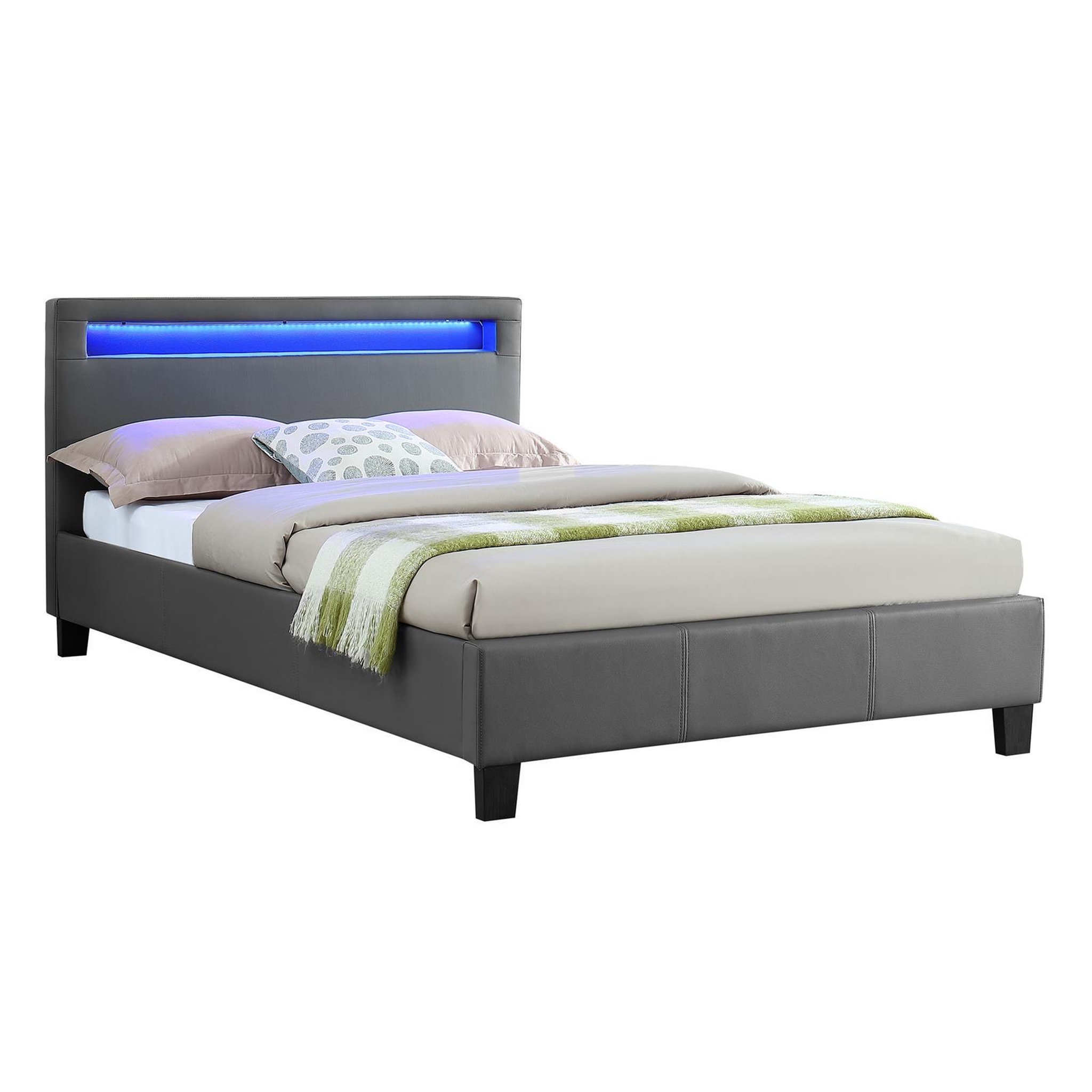 Voir la diapositive 1 : IDIMEX Lit LED simple MIIRANDO 120x190 cm, avec sommier, revêtement synthétique
