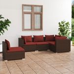 VIDAXL Salon de jardin 5 pcs avec coussins resine tressee marron