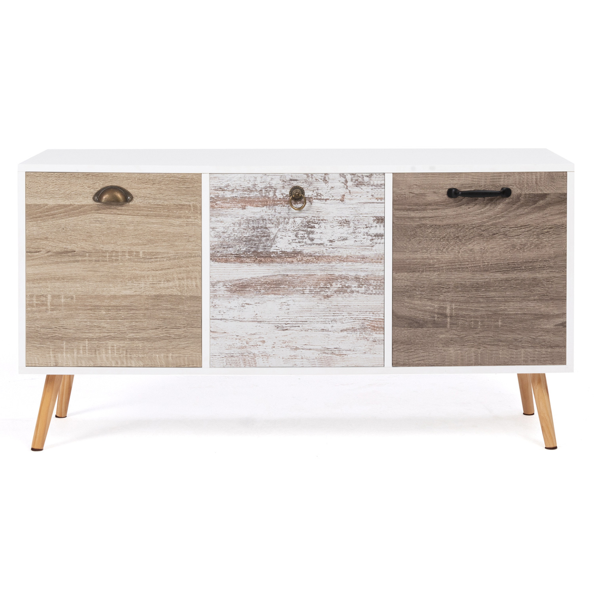 Voir la diapositive 3 : ID MARKET Buffet bas scandinave 113 cm bahia 3 portes