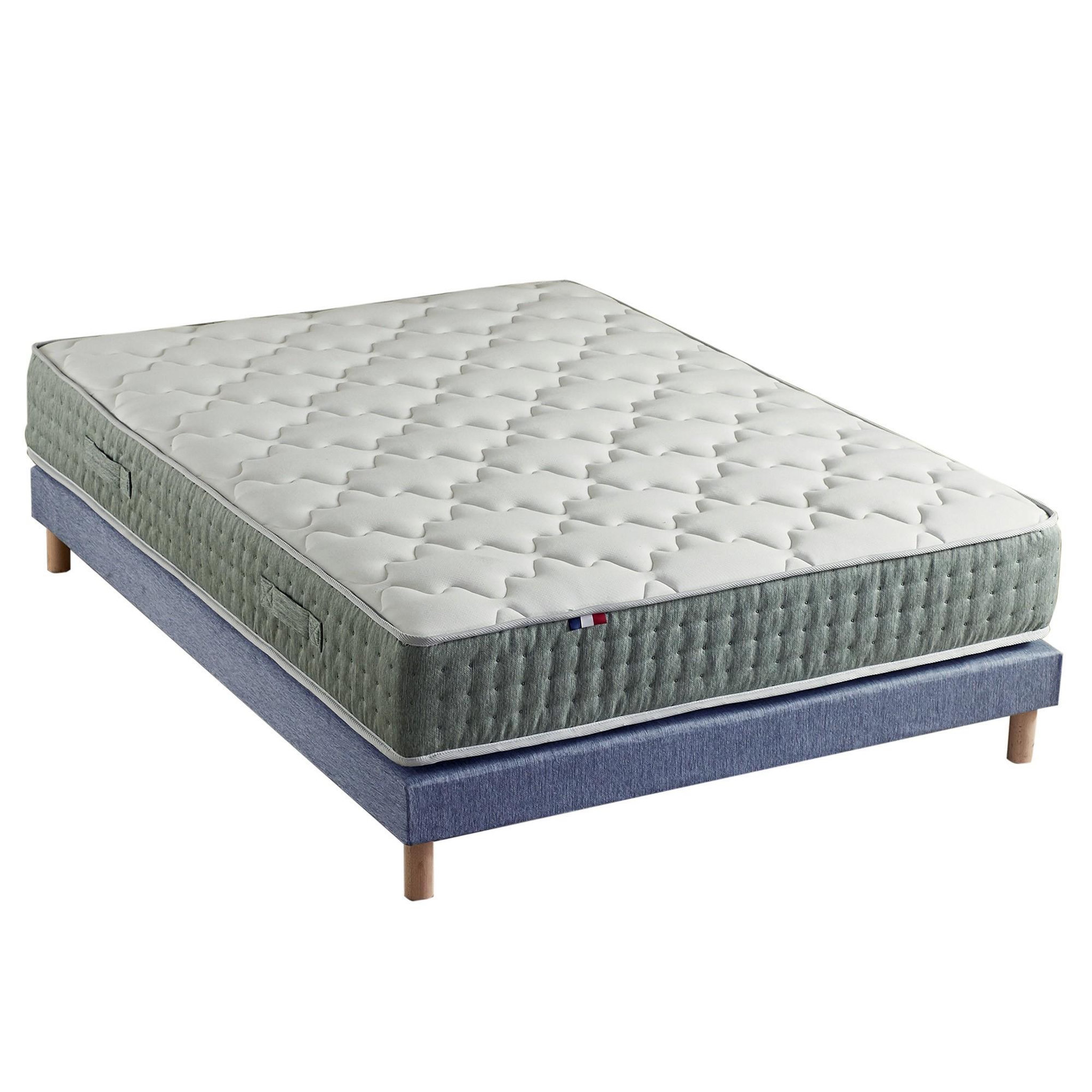 Voir la diapositive 1 : IDLITERIE Ensemble + matelas Ressort 7 zones Face Hiver/Eté différente HYGGE Fabriqué en France