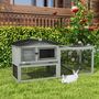 Voir la diapositive 2 : PAWHUT Clapier cage à lapins cottage - niche haute, rampe, enclos extérieur - plateau excrément, toit ouvrant, 2 portes verrouillables - bois gris