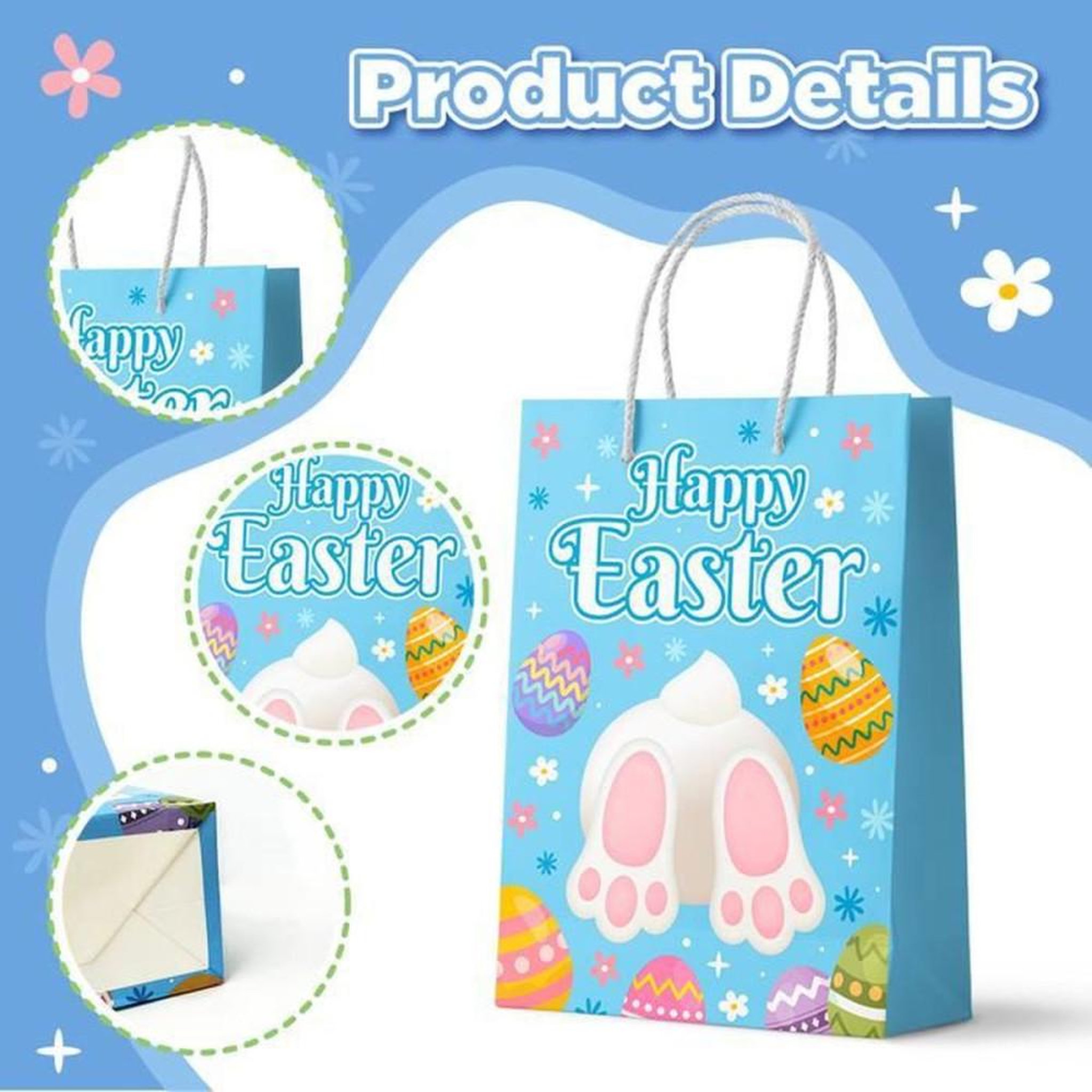 Voir la diapositive 3 : Sachets cadeaux Pâques en papier multicolore avec poignées, lot de 24 pièces, 6 motifs lapins et œufs
