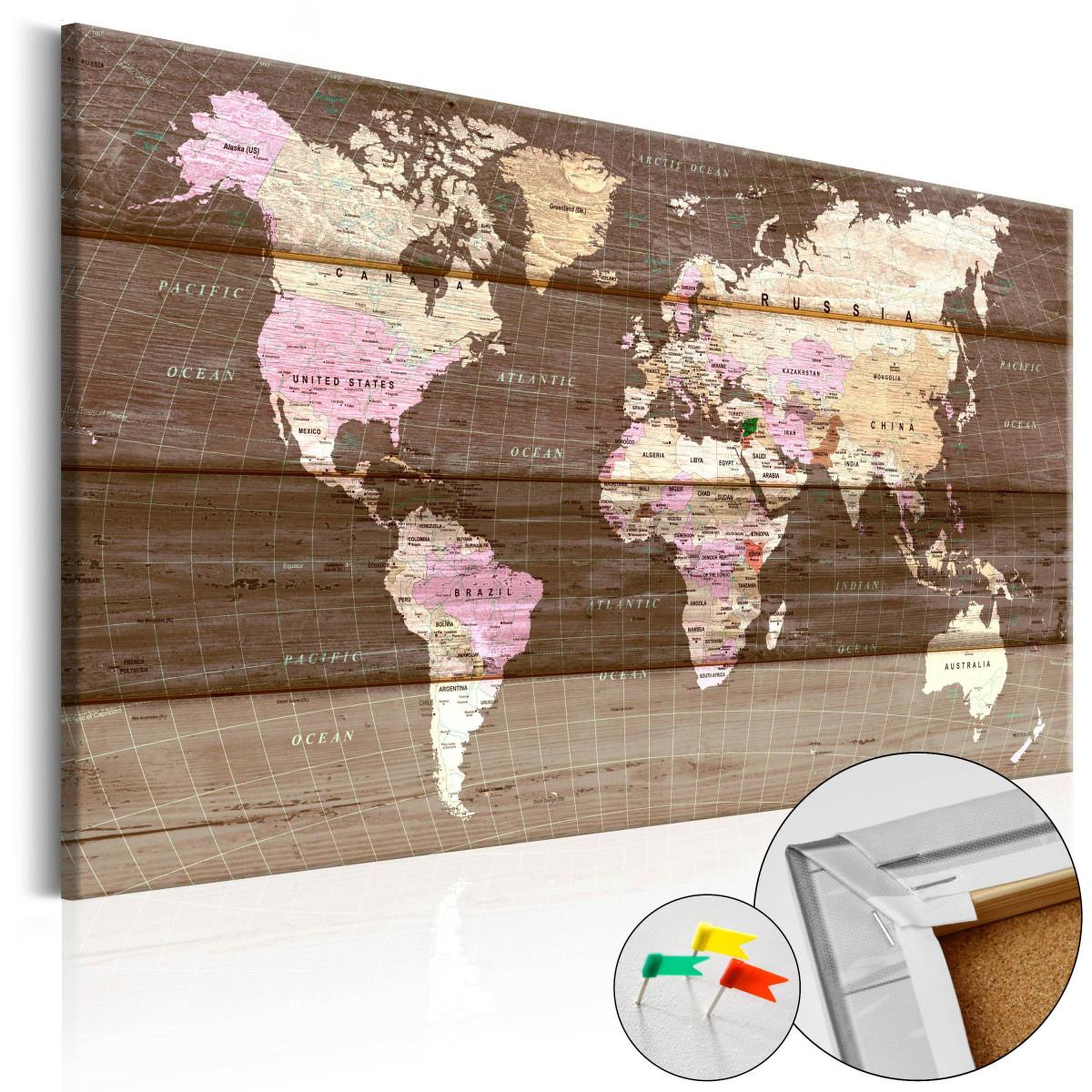 Paris Prix Tableau en liège  carte du monde - wooden world. Coloris disponibles : Multicolore