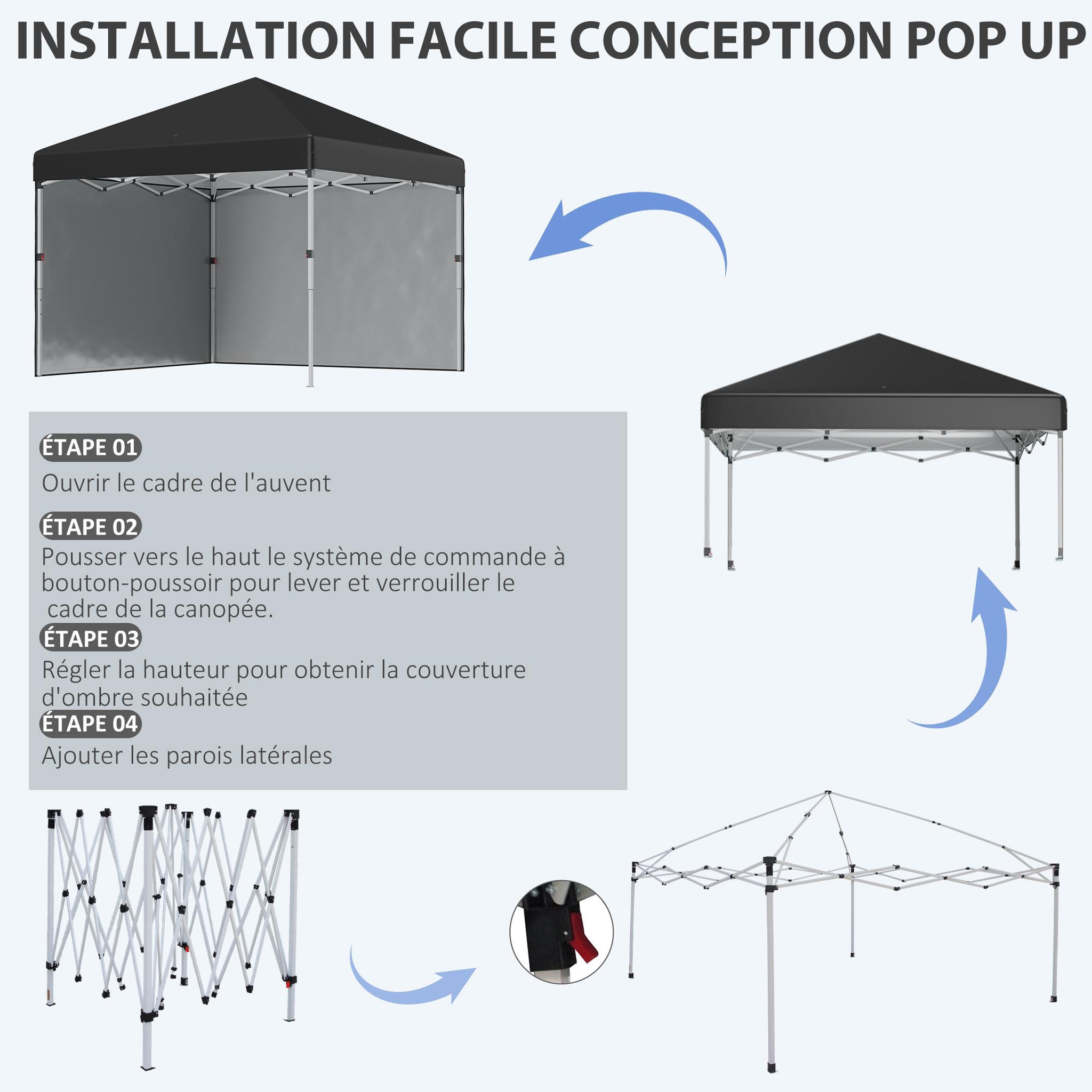 Voir la diapositive 6 : OUTSUNNY Tonnelle barnum pop-up UV 30+ lestage sac transport inclus noir