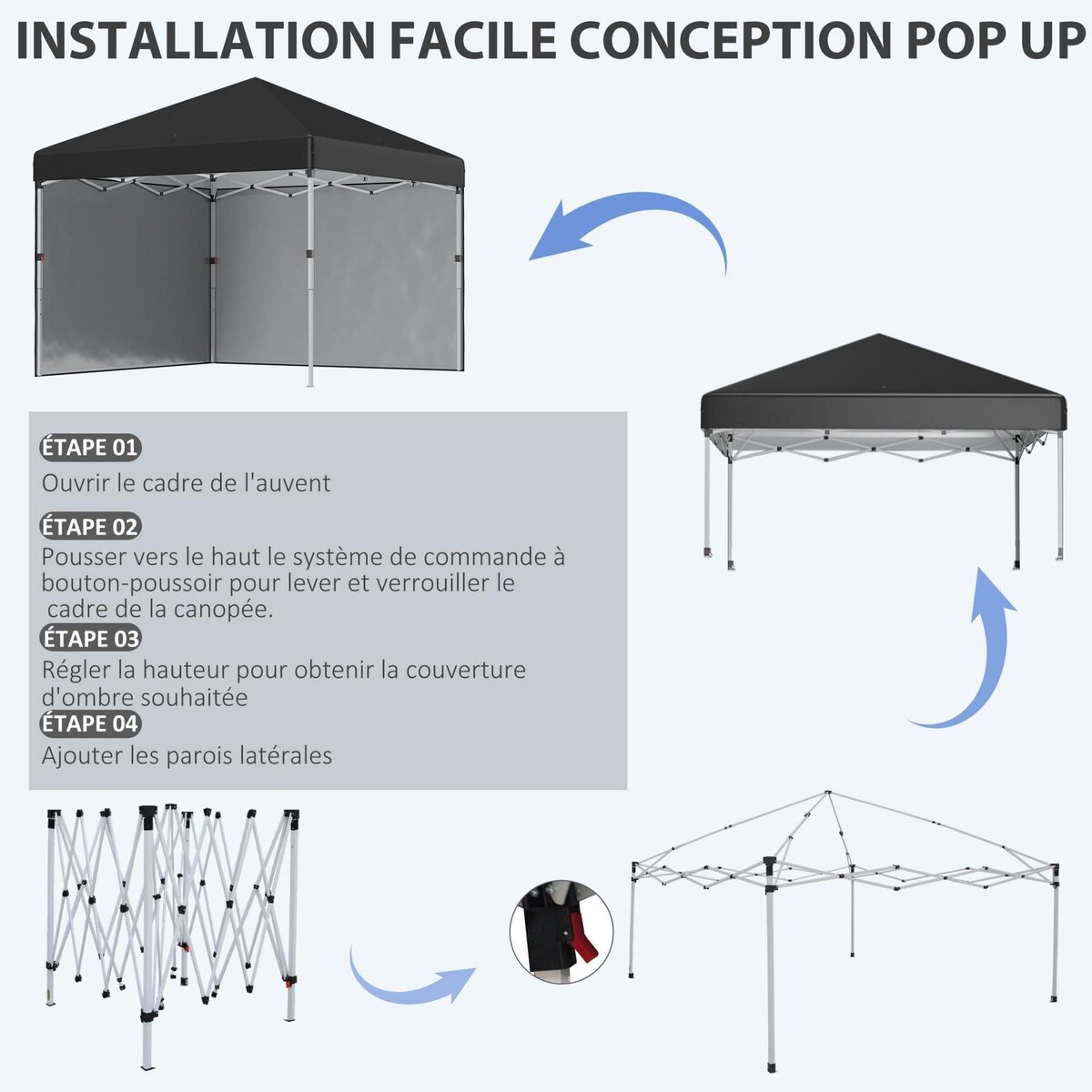 OUTSUNNY Tonnelle barnum pop-up UV 30+ lestage sac transport inclus noir