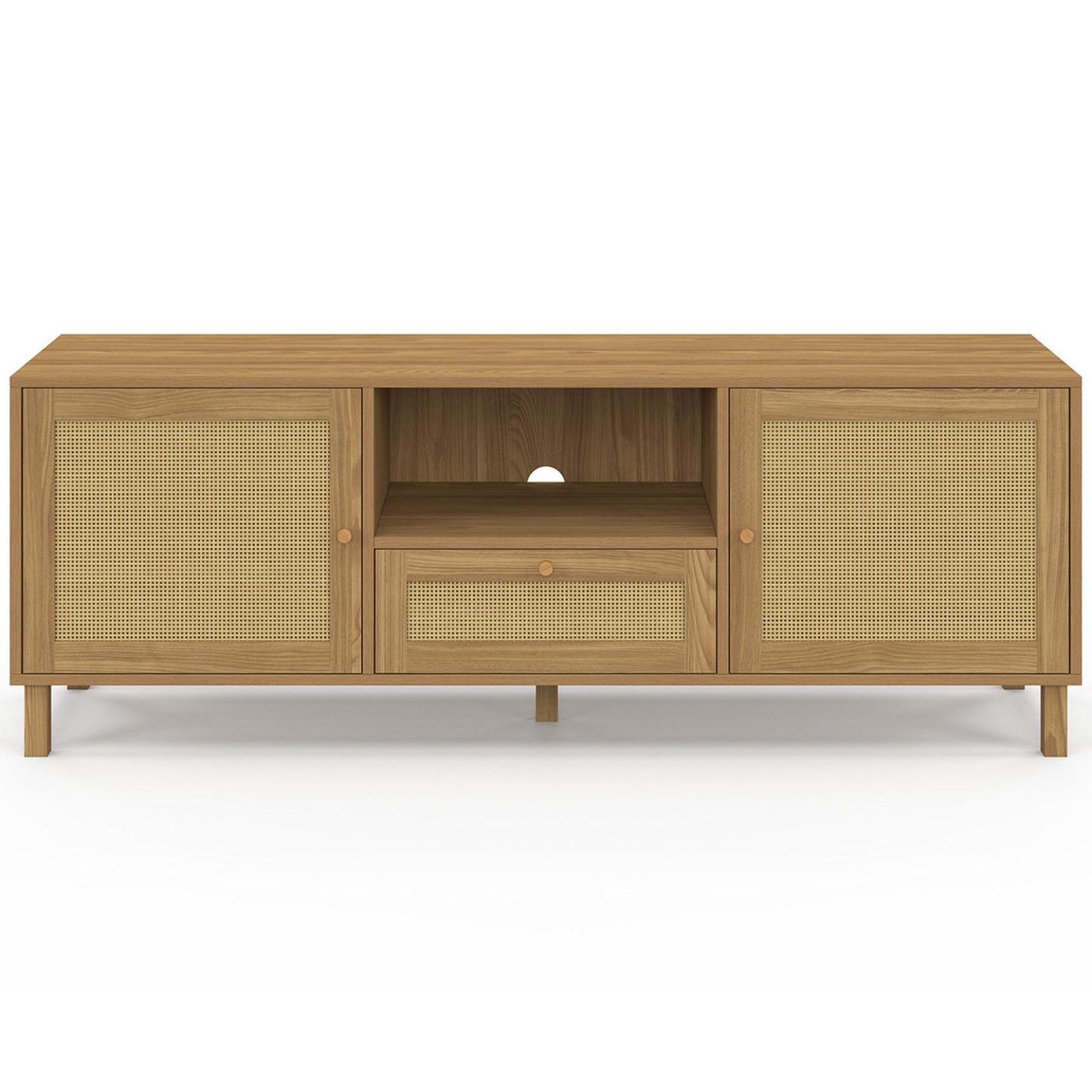 Voir la diapositive 3 : ID MARKET Meuble tv 140 cm vintage hanae 3 portes effet naturel cannage