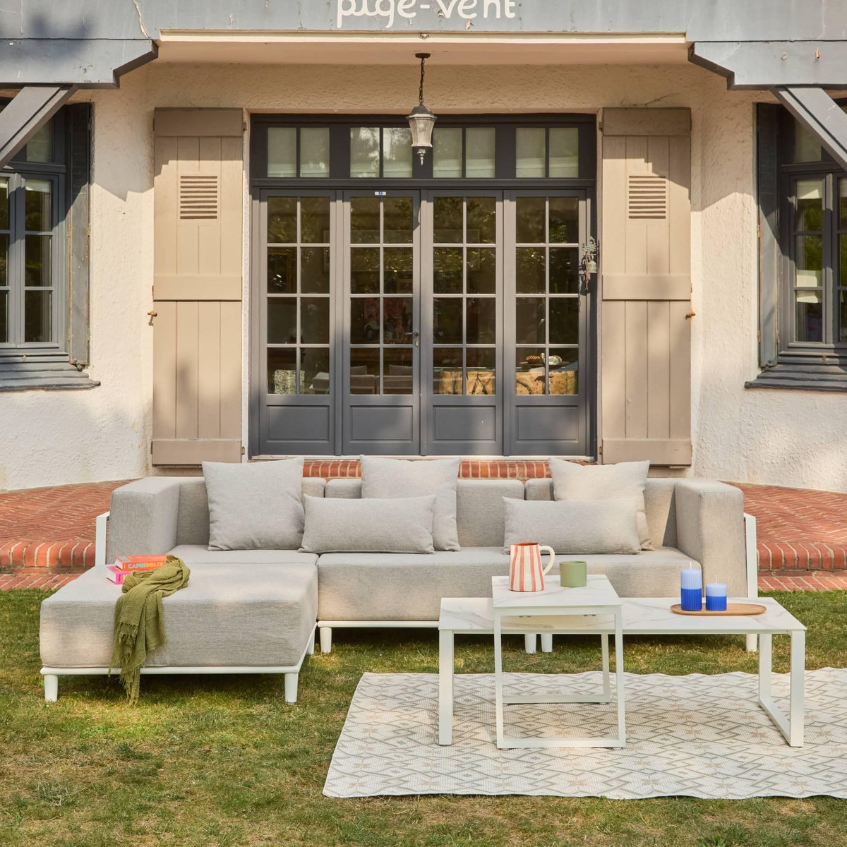 SWEEEK Salon de jardin modulable aluminium 4 places blanc et gris clair - Oriva