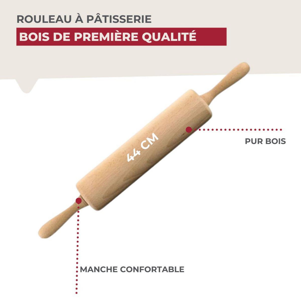 ZENKER Rouleau à pâtisserie en bois 25 cm Fackelmann Wood Edition