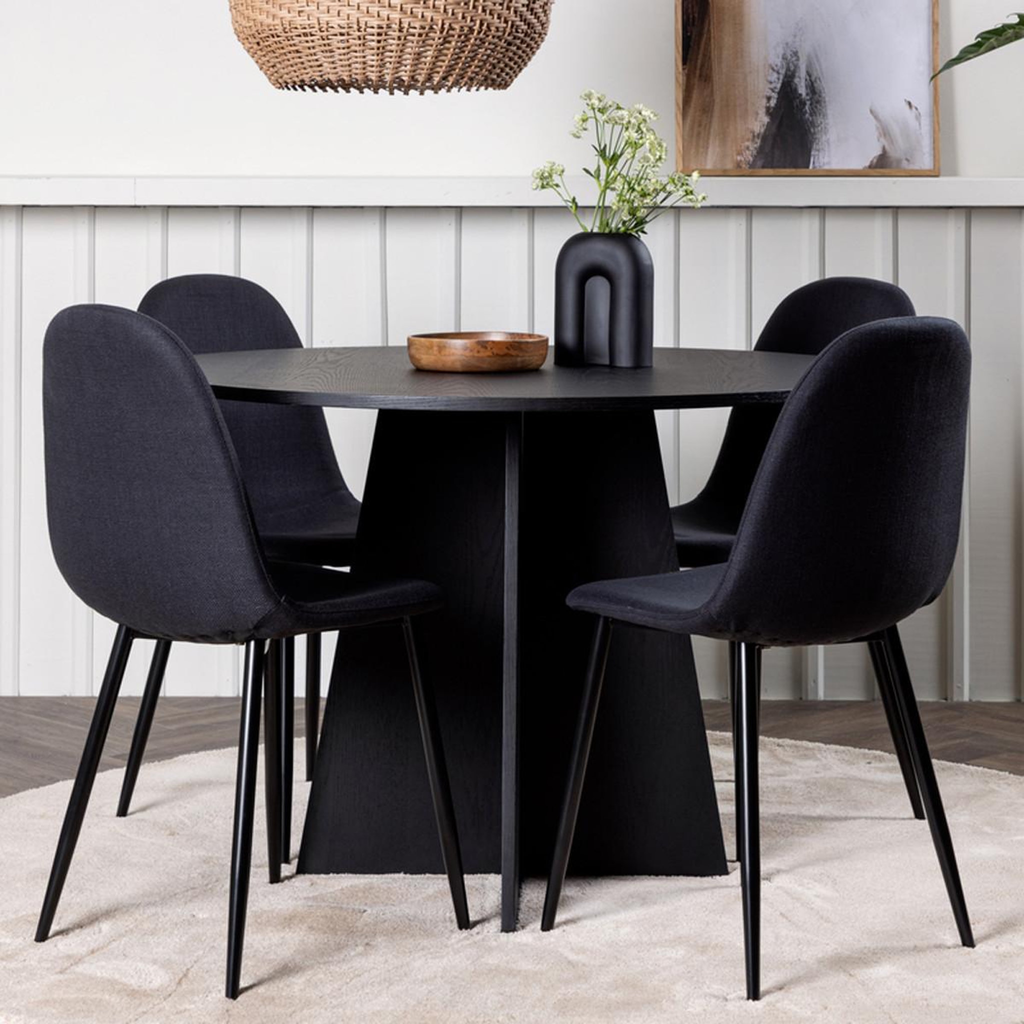 Voir la diapositive 4 : Paris Prix Ensemble table à manger & 4 chaises  bootcut & polar  110cm noir