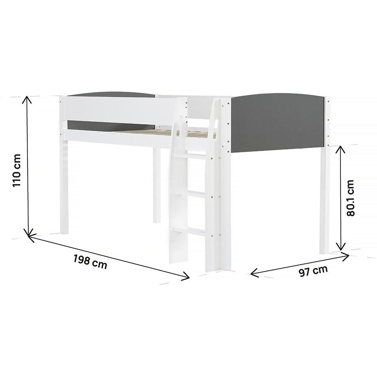 Habitat et Jardin Lit mezzanine en bois pour enfant  Alia  - 90 x 190 cm - Blanc/Gris