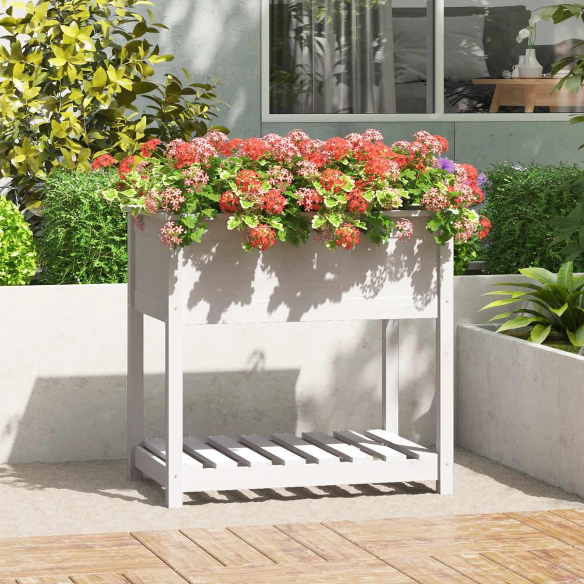 Voir la diapositive 1 : VIDAXL Jardiniere avec etagere Blanc 82,5x54x81 cm Bois massif de pin