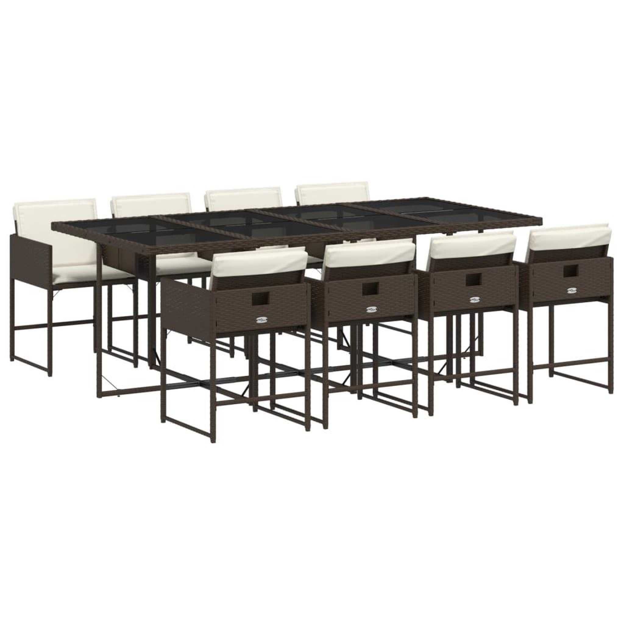 Voir la diapositive 2 : VIDAXL Ensemble a manger de jardin et coussins 9 pcs marron poly rotin