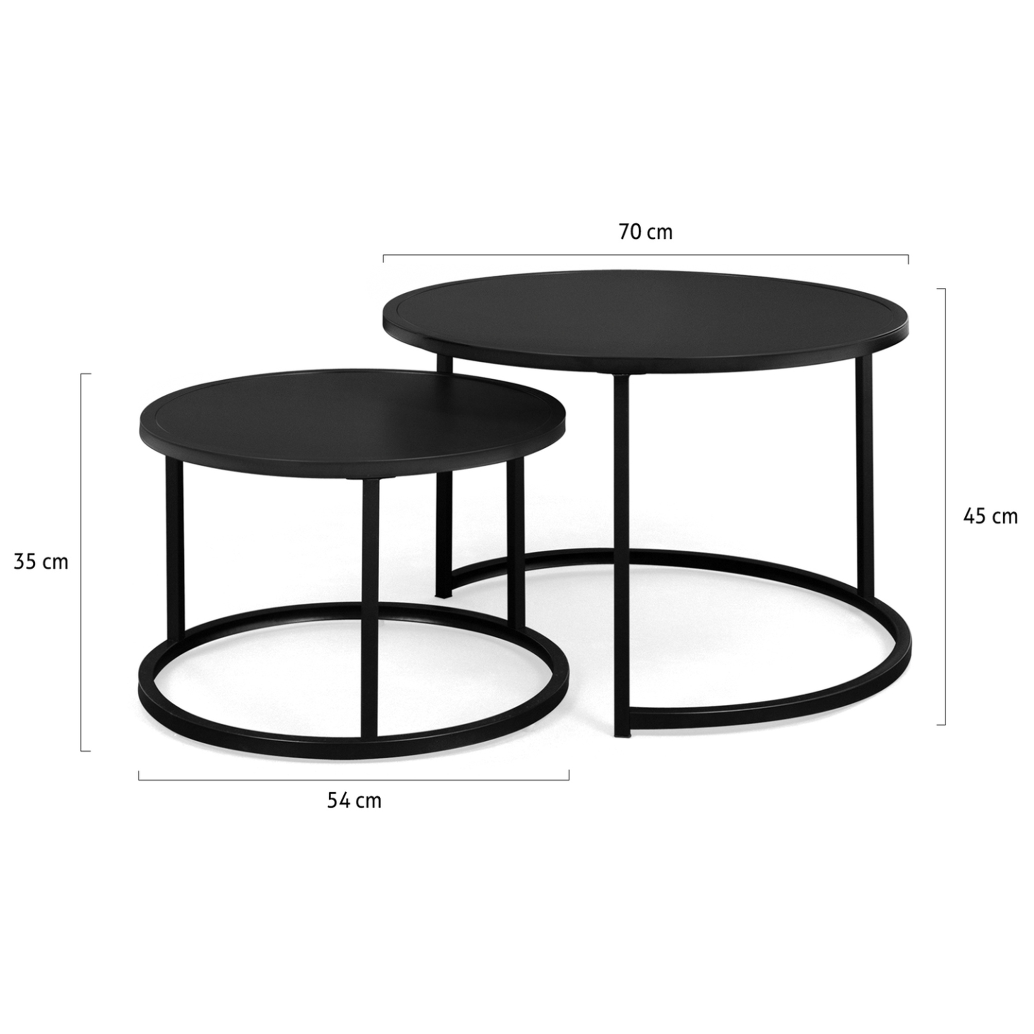 Voir la diapositive 5 : ID MARKET Lot de 2 tables basses gigognes davis rondes 54/70 en métal noir mat design industriel