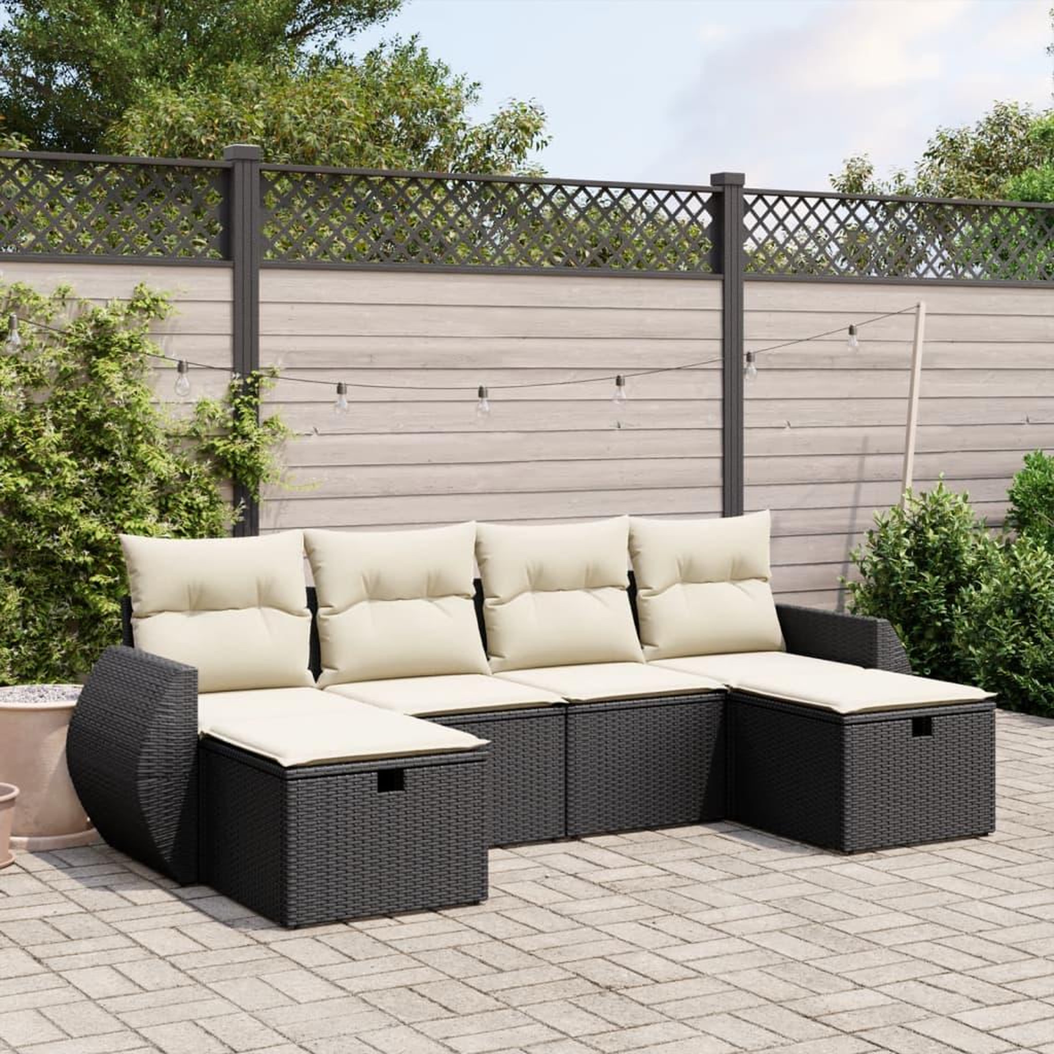 VIDAXL Salon de jardin 6 pcs avec coussins noir resine tressee
