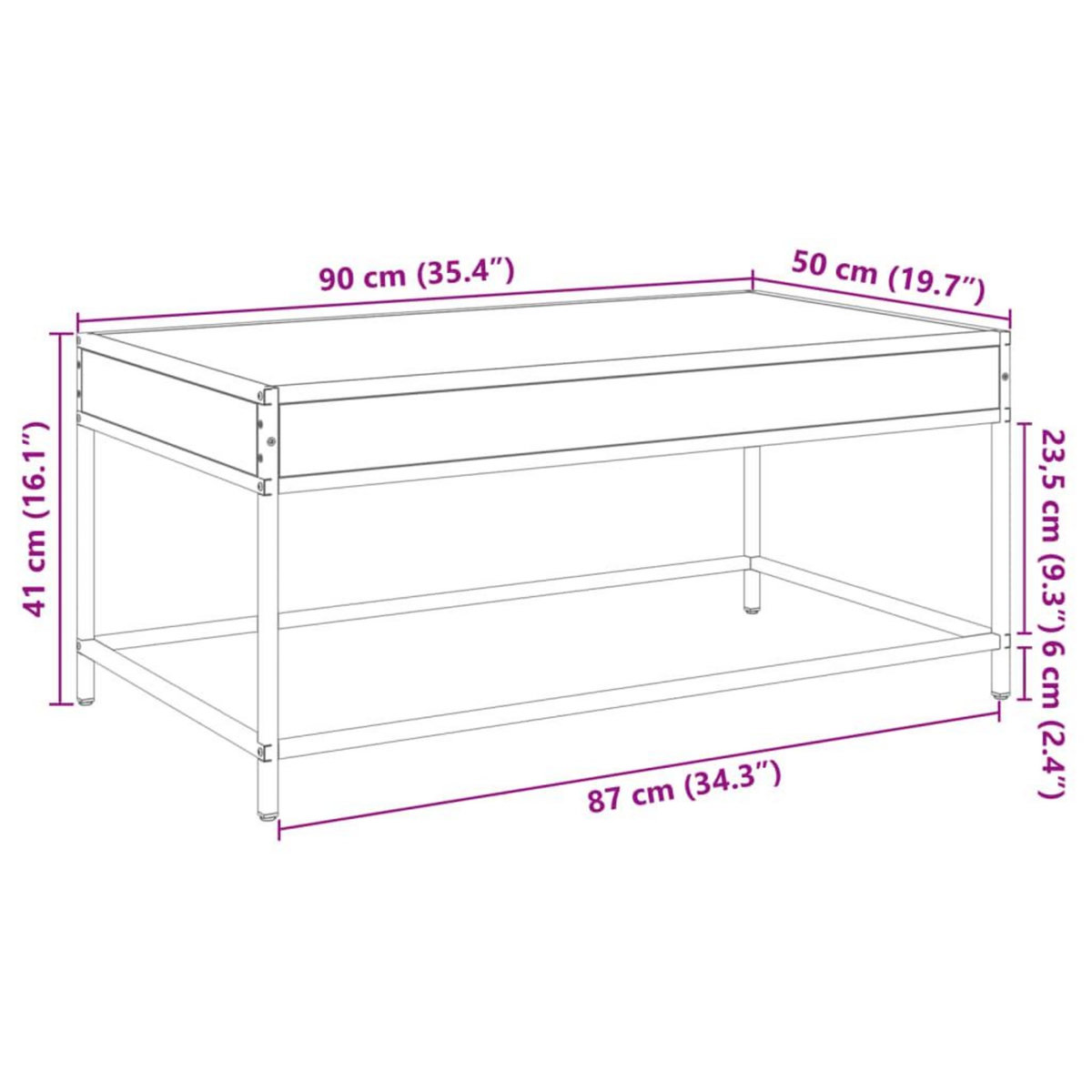 VIDAXL Table basse avec LED infini chene sonoma 90x50x41 cm