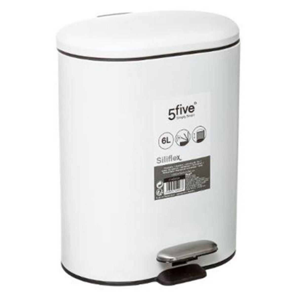 FIVE Poubelle de Salle de Bain  Siliflex  6L Blanc