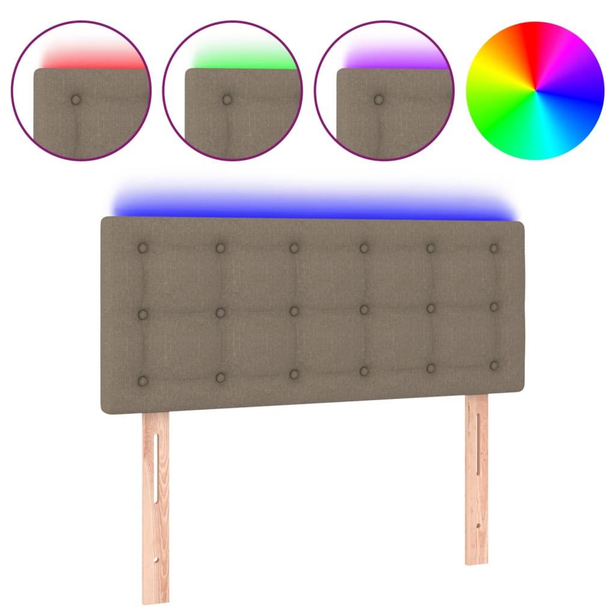 Voir la diapositive 2 : VIDAXL Tete de lit a LED Taupe 90x5x78/88 cm Tissu