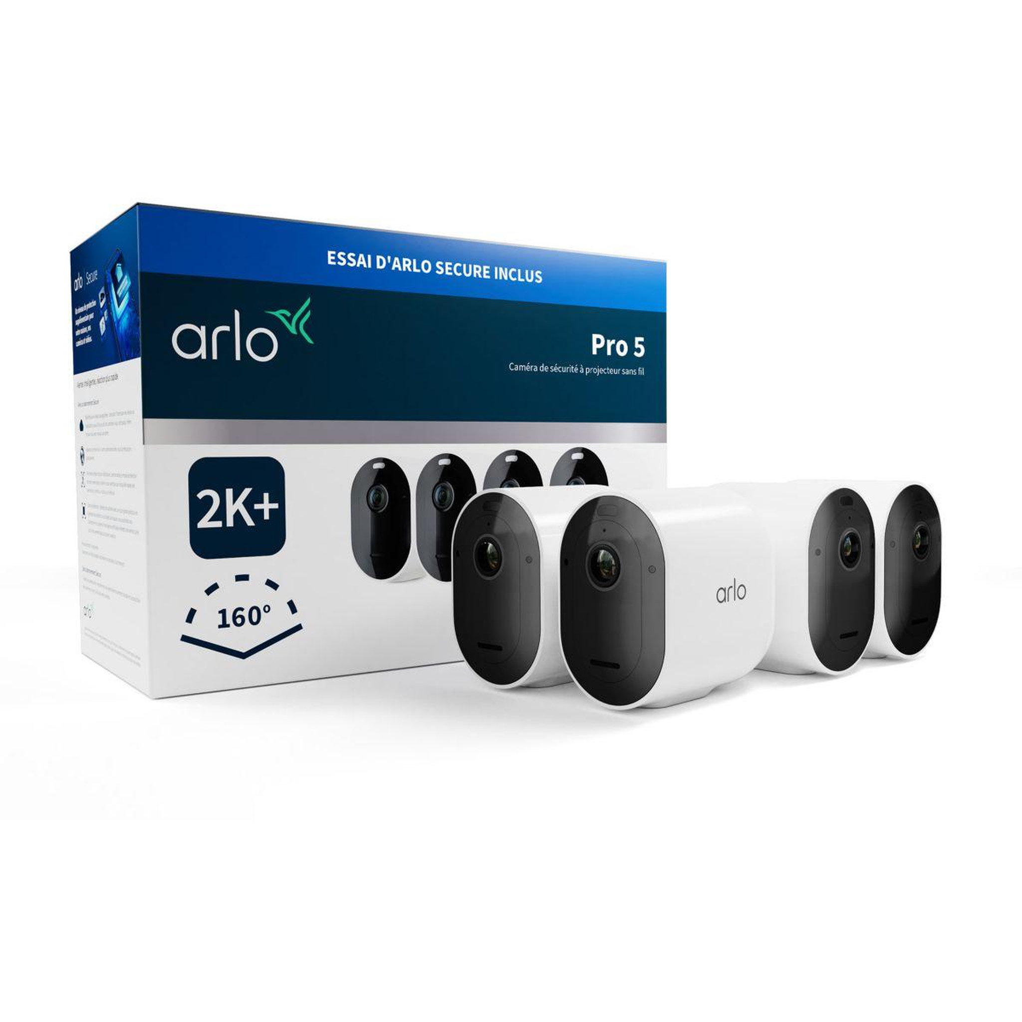 Voir la diapositive 3 : ARLO Caméra de surveillance 4 caméras Pro 5 2K+ Spotlight