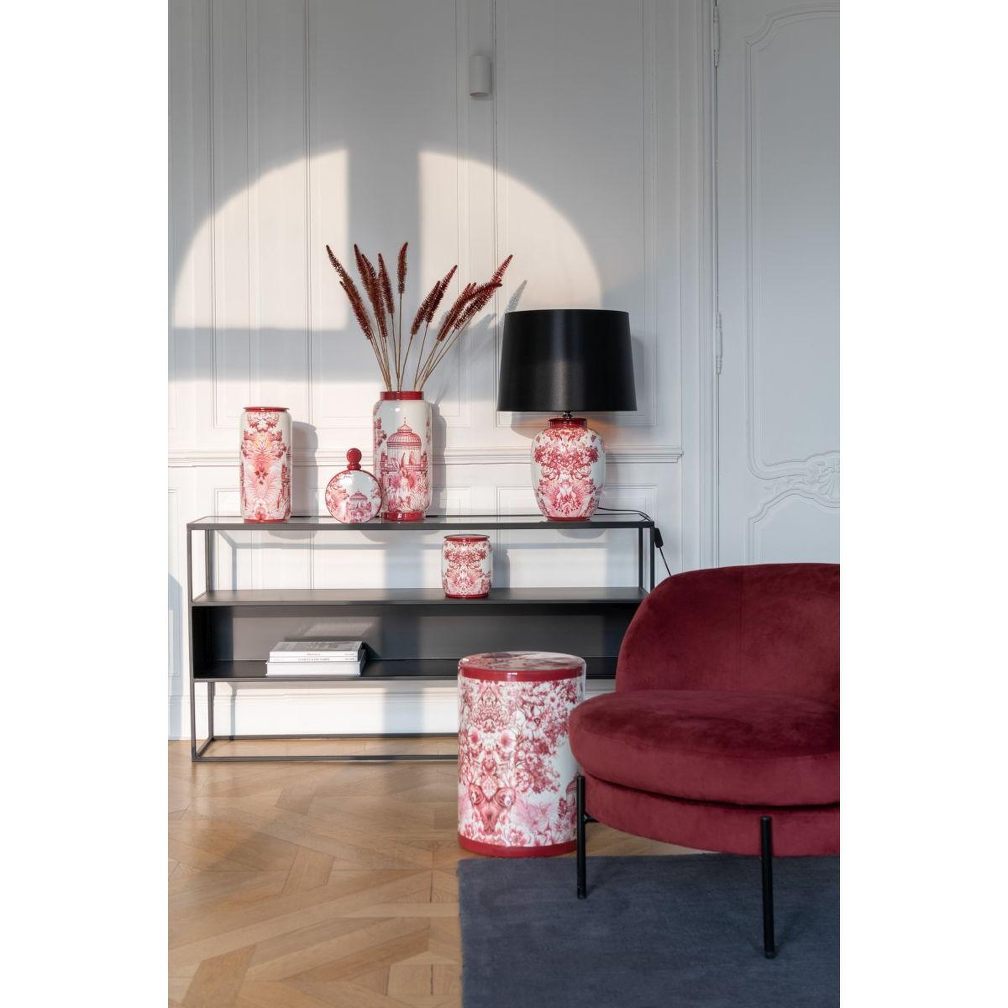 Voir la diapositive 6 : J-LINE Pot en porcelaine  moriko  23cm rouge & blanc