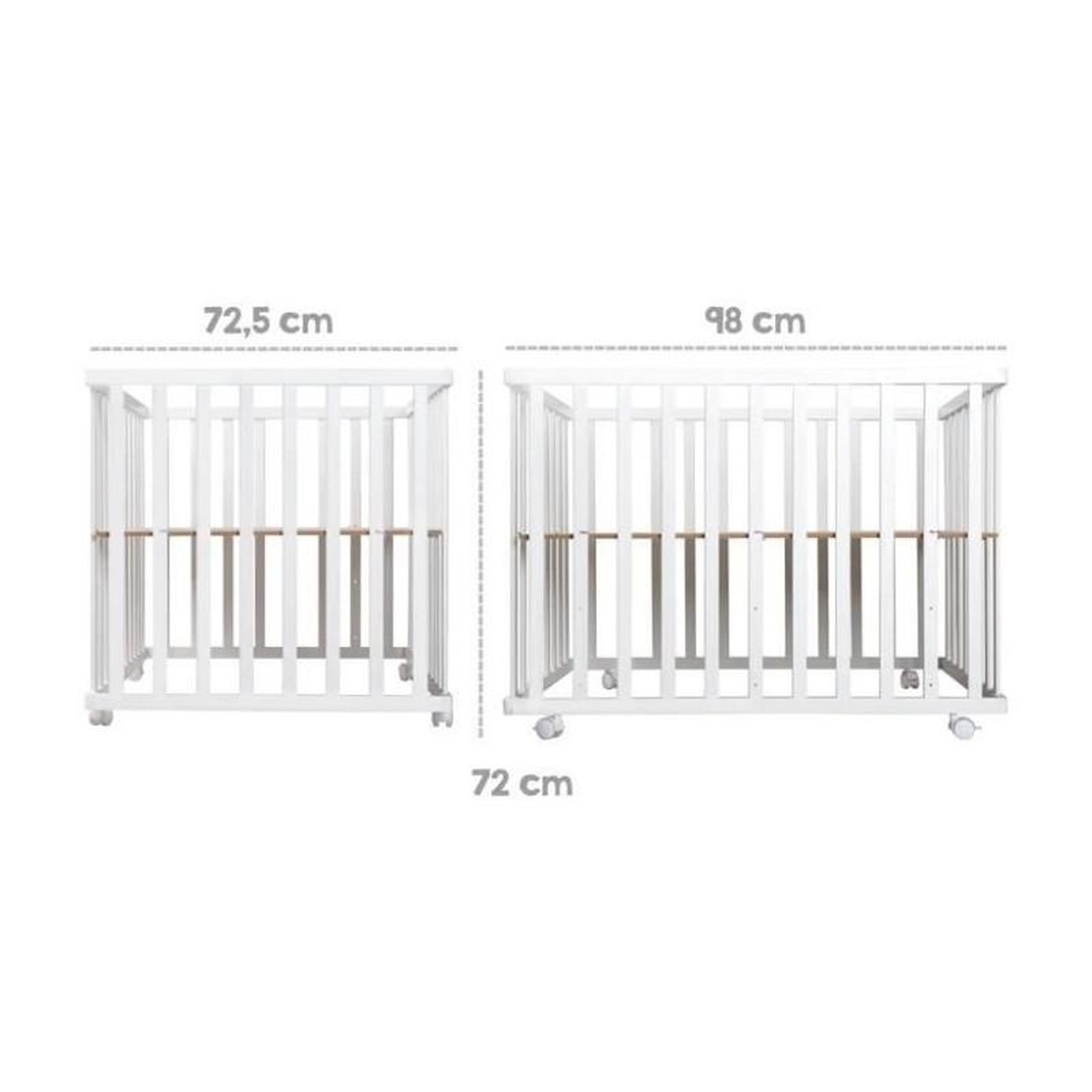 Voir la diapositive 3 : Roba Parc Bébé 100x75 cm + Tapis Adam et Eule Imprimé Chouette + 4 Roues - ROBA - Bois blanc