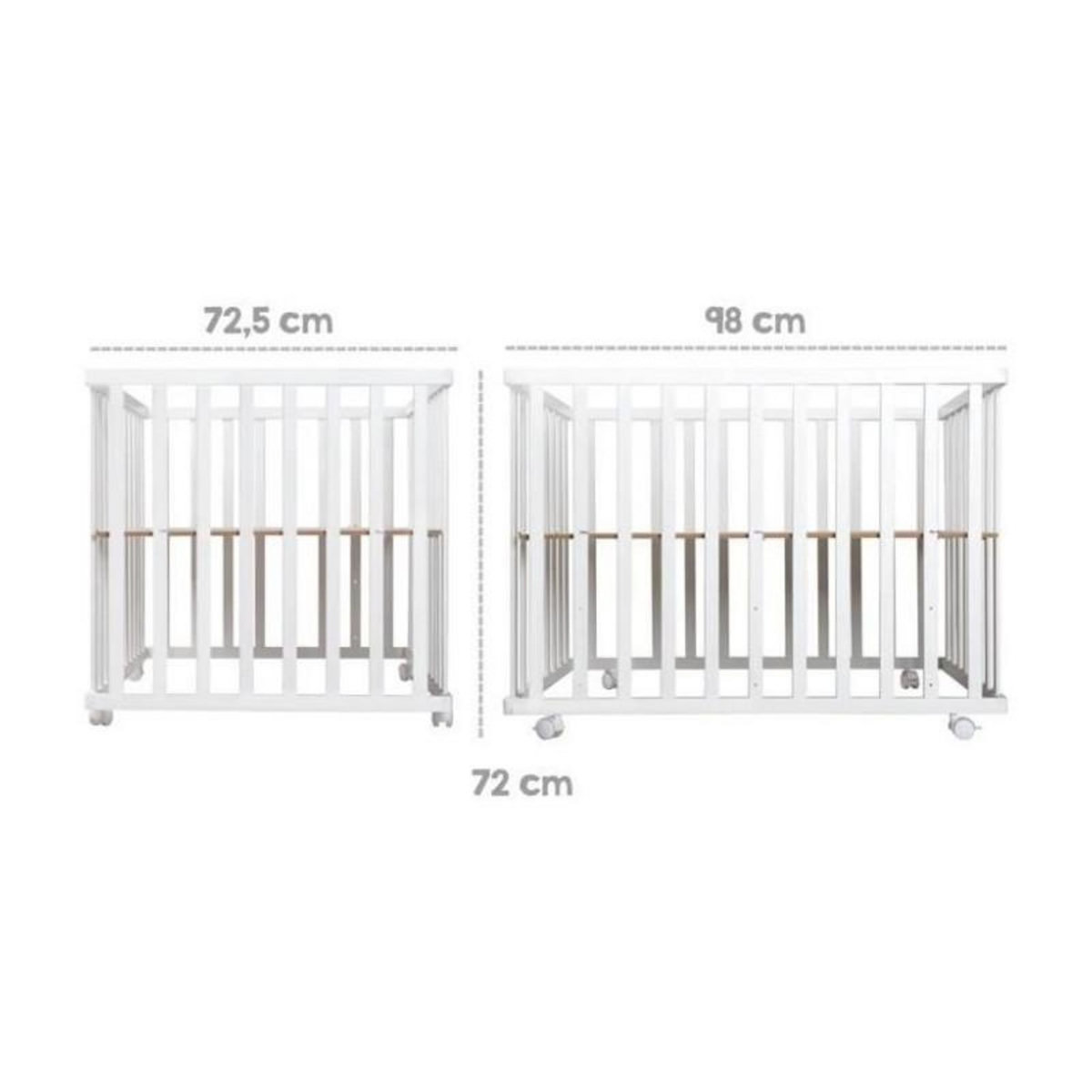 Roba Parc Bébé 100x75 cm + Tapis Adam et Eule Imprimé Chouette + 4 Roues - ROBA - Bois blanc