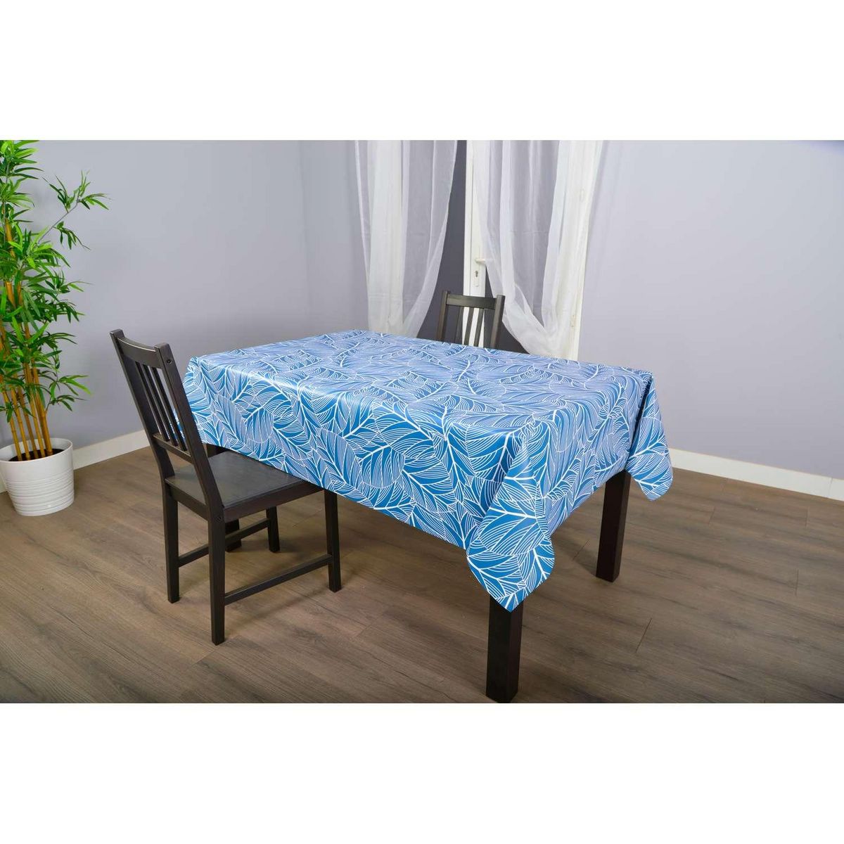 HABITABLE Nappe en toile cirée rectangulaire Eloa - 140 x 200 cm - Bleu